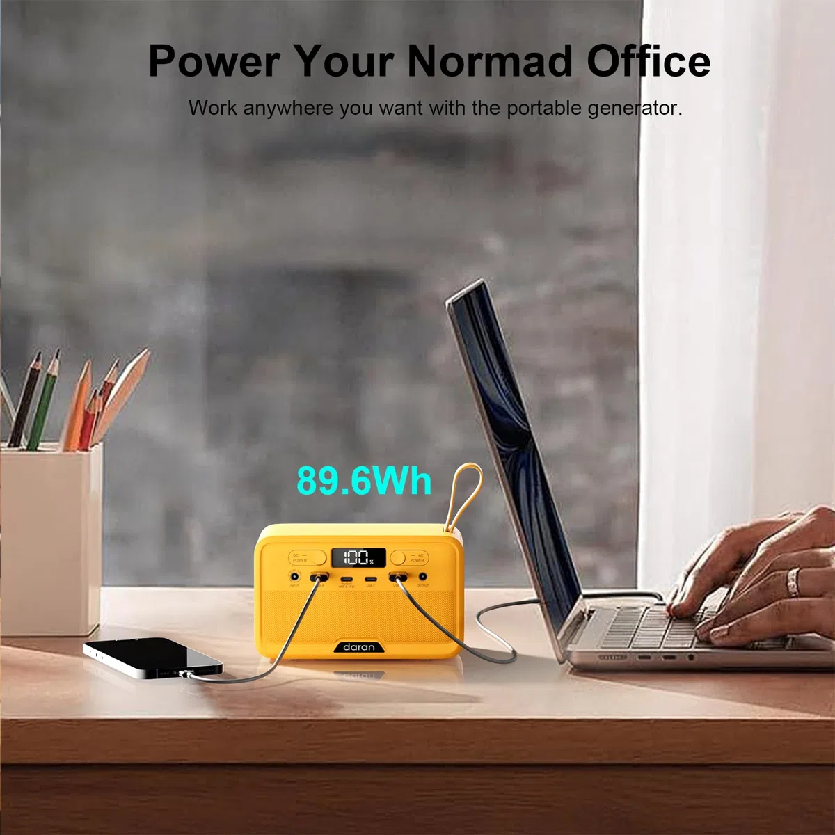 Estación de Energía Portátil89.6Wh Batería LiFePO 100W (200 Pico) Power Bank Solar, Cargador Port Generador Pequeño Salidas AC y Carga Rápida PD para Hogar/Portátilamping. Amarillo