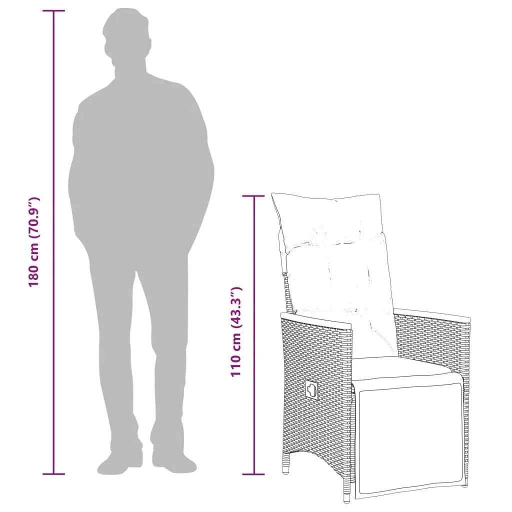 vidaXL Sillón reclinable de jardín con Cojines ratán sintético Gris, Silla de Patio reclinable, Asiento de jardín reclinable, Tumbona