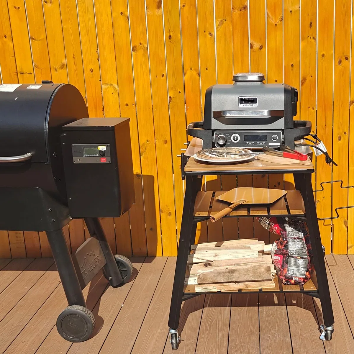 GFTIME Carro universal portátil para barbacoa, mesa rodante de acero inoxidable, carrito de cocina para estufa individual y barbacoa Ninja Woodfire al aire libre, soporte de parrilla con estantes WPC