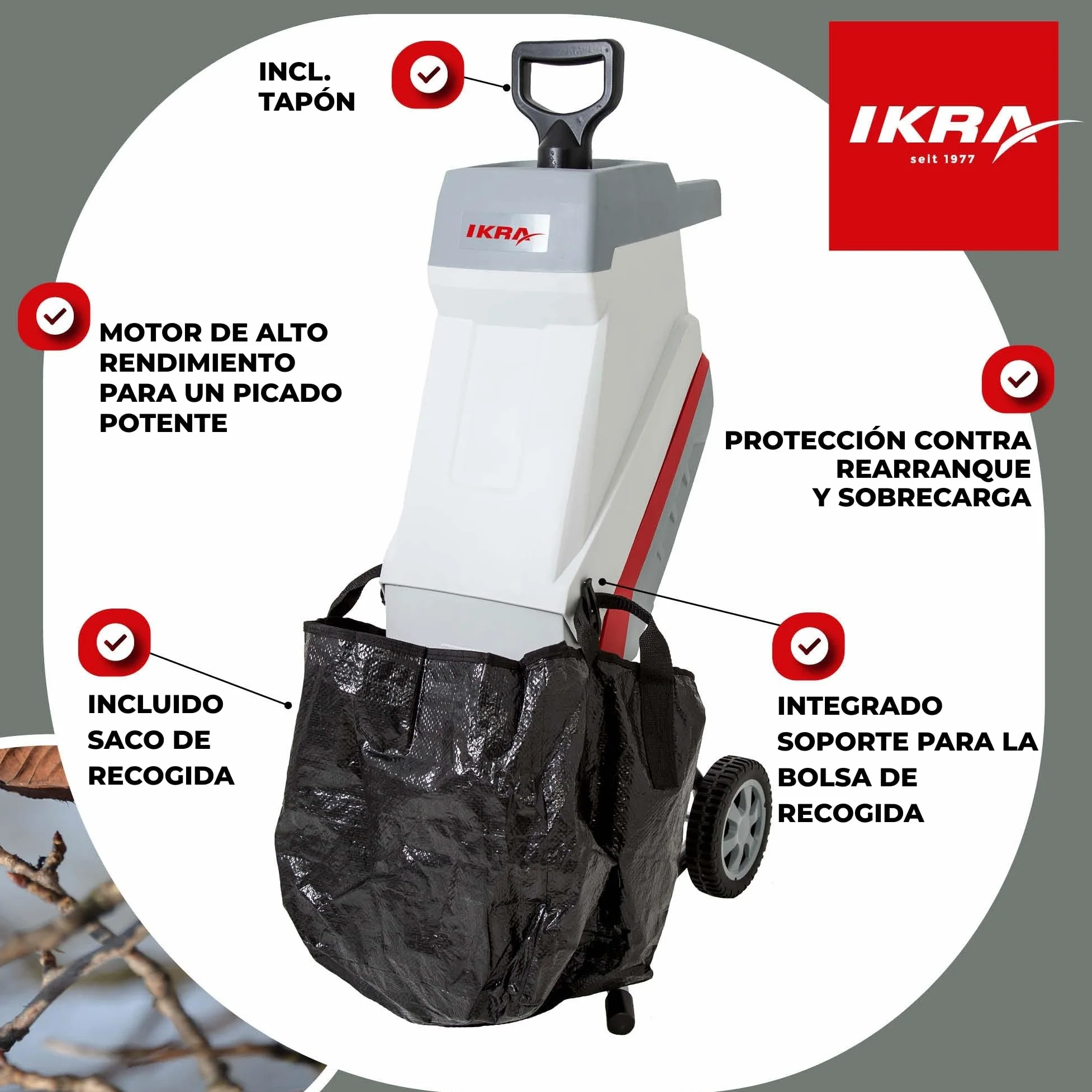 IKRA trituradora de Cuchillas eléctrica IMH 2500, Incl. 2X Cuchillas de Repuesto, Saco coletor y Gafas de Seguridad