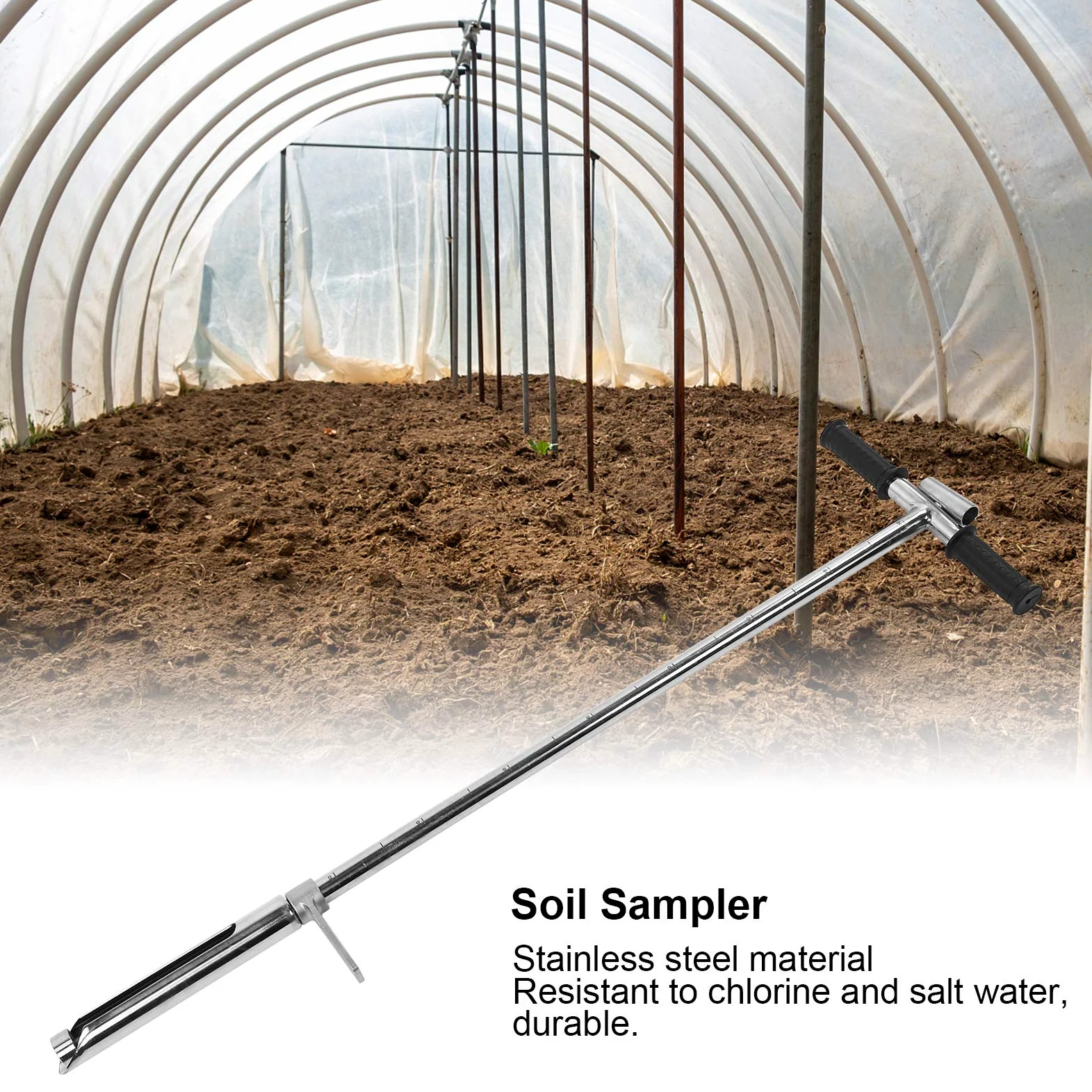 Fafeicy Sonda de Muestreo de Suelo y Muestreador de Suelo Profesional Acero Inoxidable 105 cm Longitud 50 mm Boca con Pedal