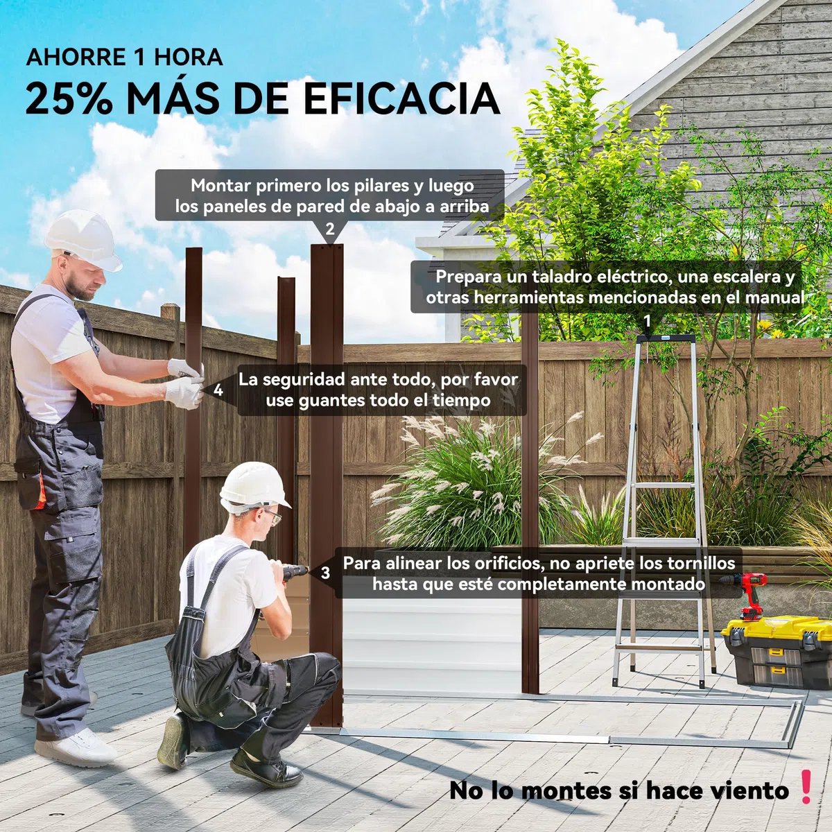 Outsunny Caseta de Jardín Exterior, 2,27 m² 190x131x188 cm, Cobertizo de Jardín Exterior Metálico con 2 Ventilaciones, Puerta con Cerradura, para Almacenamiento de Herramientas, Roble