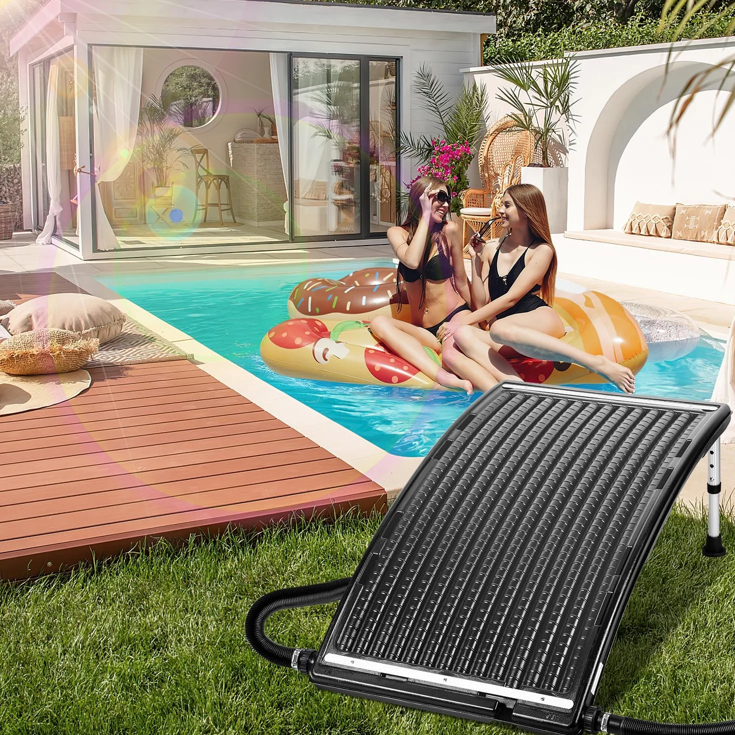 Jopassy Calefacción solar para piscina, panel solar, 113 x 69 x 35 cm, calefacción solar de 10000 L/H, conexión de 32 – 40 mm, calefacción solar ampliable, sistema solar para agua caliente, ducha de