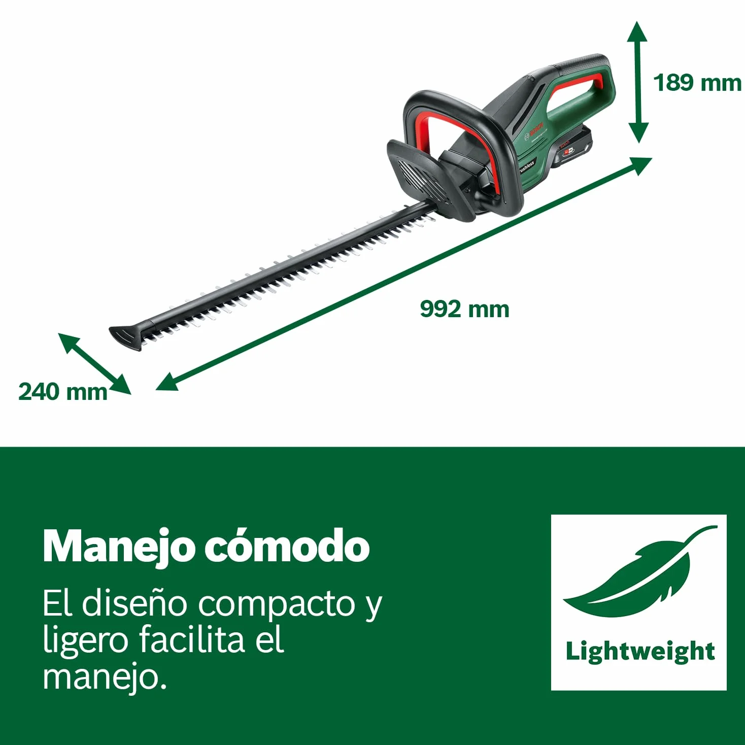Bosch Home and Garden UniversalHedgeCut 18V-50, Cortadora de Setos a Batería, Sin Batería, Sistema de 18 Voltios, Longitud de la Sierra 50 cm, Embalaje en Caja