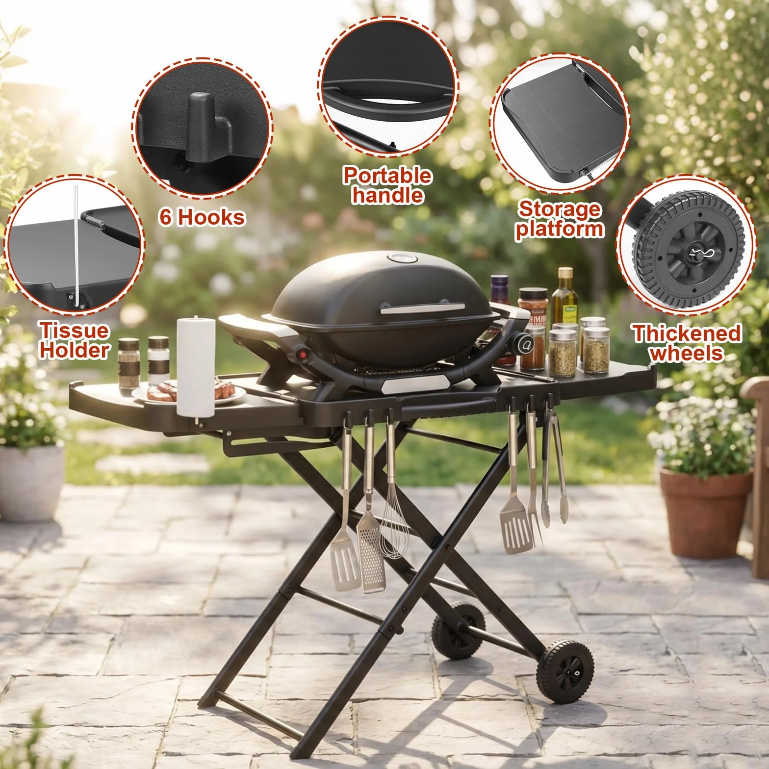 Denmay Carro de mesa para Weber Q100 Q200 Q300 Serie, Enders Urban, Nexgrill, Ninja Woodfire Grill, horno de pizza, Solo Stove, Burnhard Wayne, soporte de parrilla con ruedas para la mayoría de las