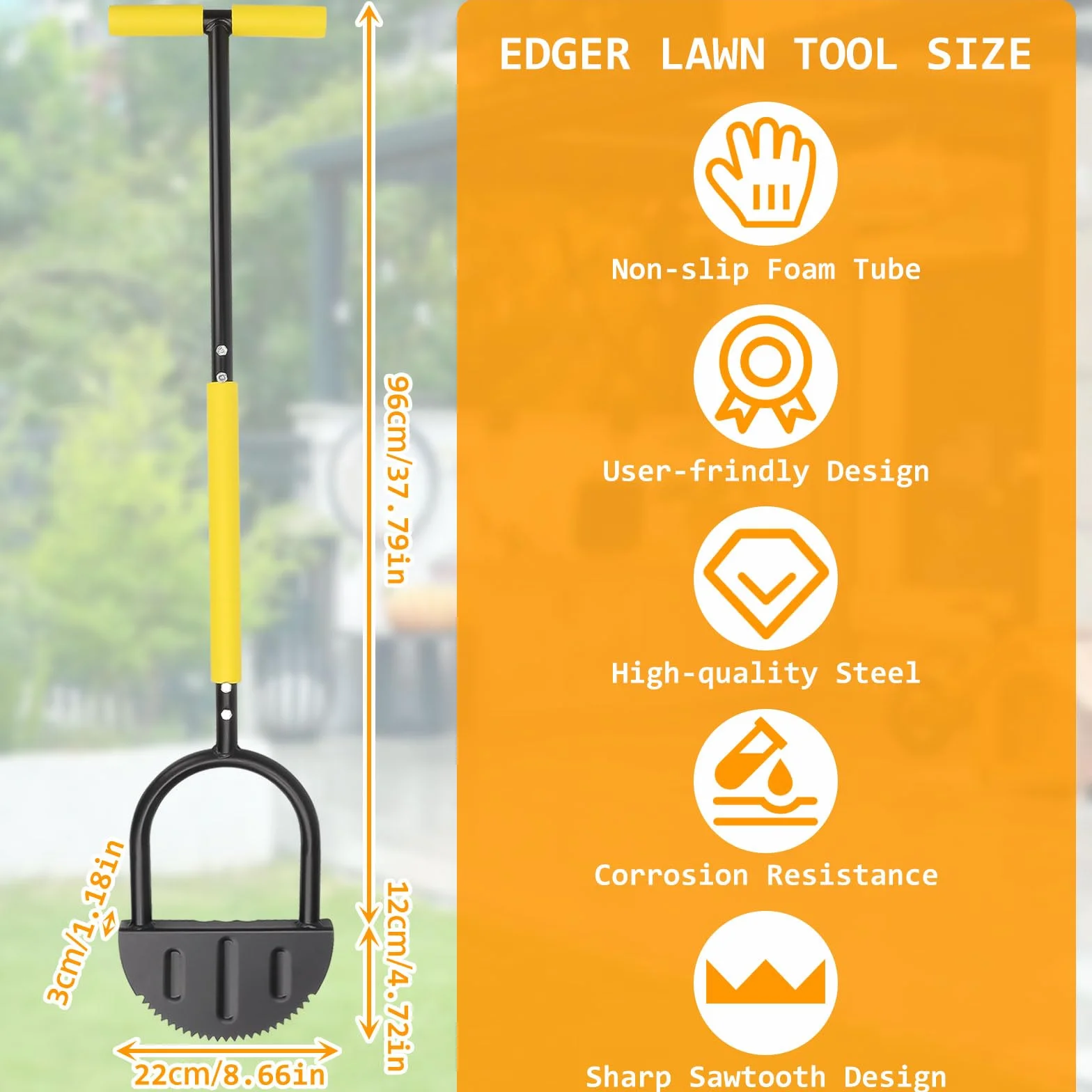 Bordeadora de Césped Manual, Herramienta de Borde de Césped con Empuñadura en T 108cm, Cortabordes de Césped con Dientes de Sierra, Bordeador Media Luna para Jardín para Macizos de Flores de Acera