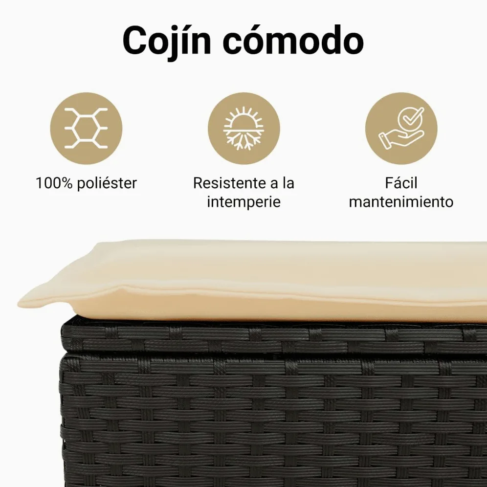 vidaXL Set de Muebles de Jardín con Cojines 5 pzas, Mesa y Asientos Modulares, Conjunto de Sofás para Terraza Patio, Ratán Sintético Negro