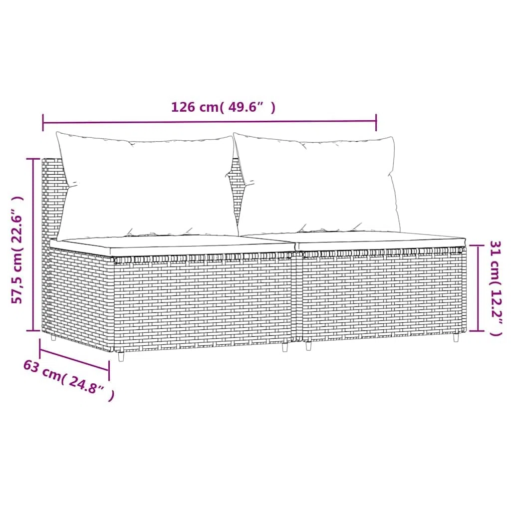 vidaXL Sofás centrales jardín con Cojines 2 uds ratán sintético Gris, sofá de jardín, sofá de Patio, sofá Central de jardín, sofá de Exterior