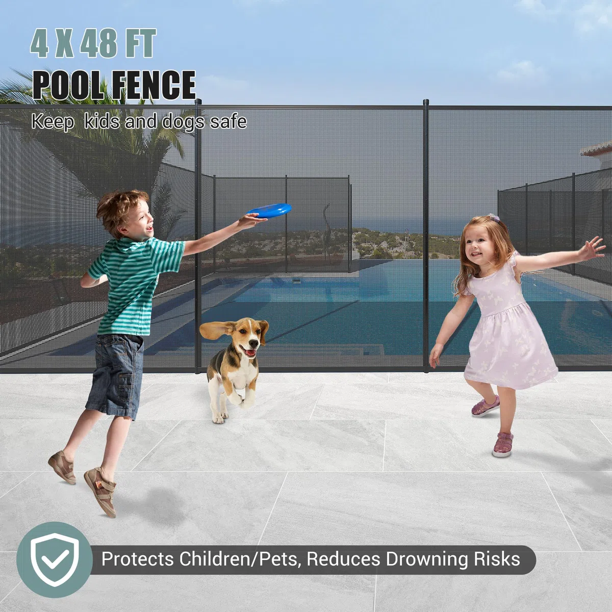Valla Para Piscina, 1,2 x 14,6 m (4 x 48 Pies), Valla De Seguridad Infantil Extraíble, Fácil De Instalar, Barrera De Seguridad Para Niños y Mascotas En El Patio Trasero