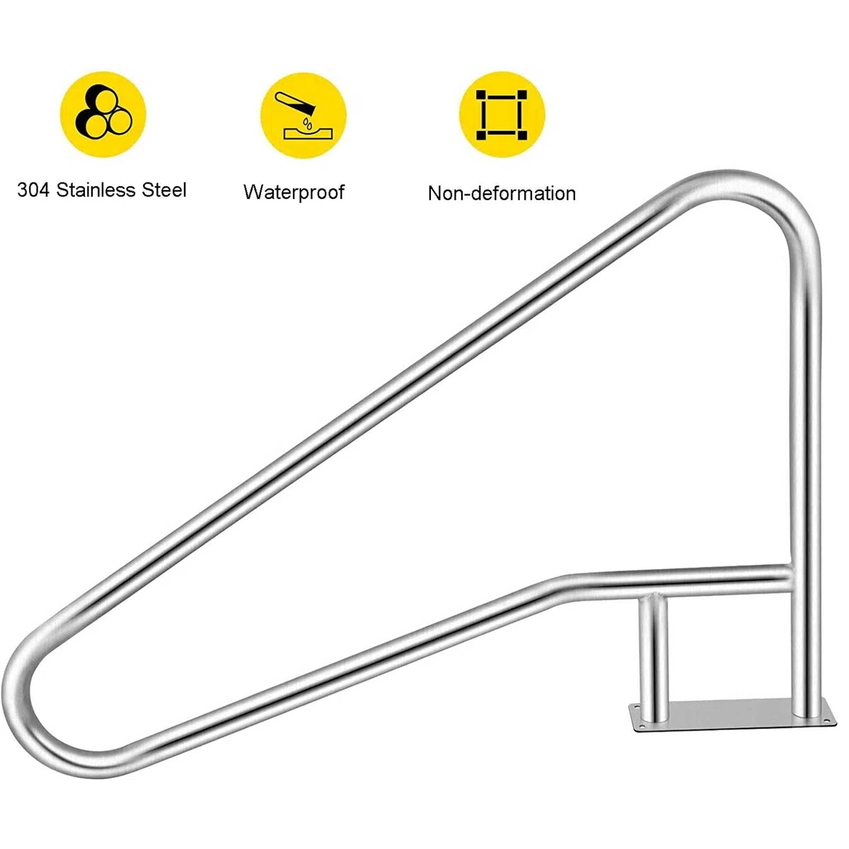 Barandilla de Escalera de Piscina de Acero Inoxidable para Piscina Enterrada Pasamanos Fácil Montaje con Placa Base de Montaje Rápido para Piscina Sauna Parque Acuático Interior y Exterior