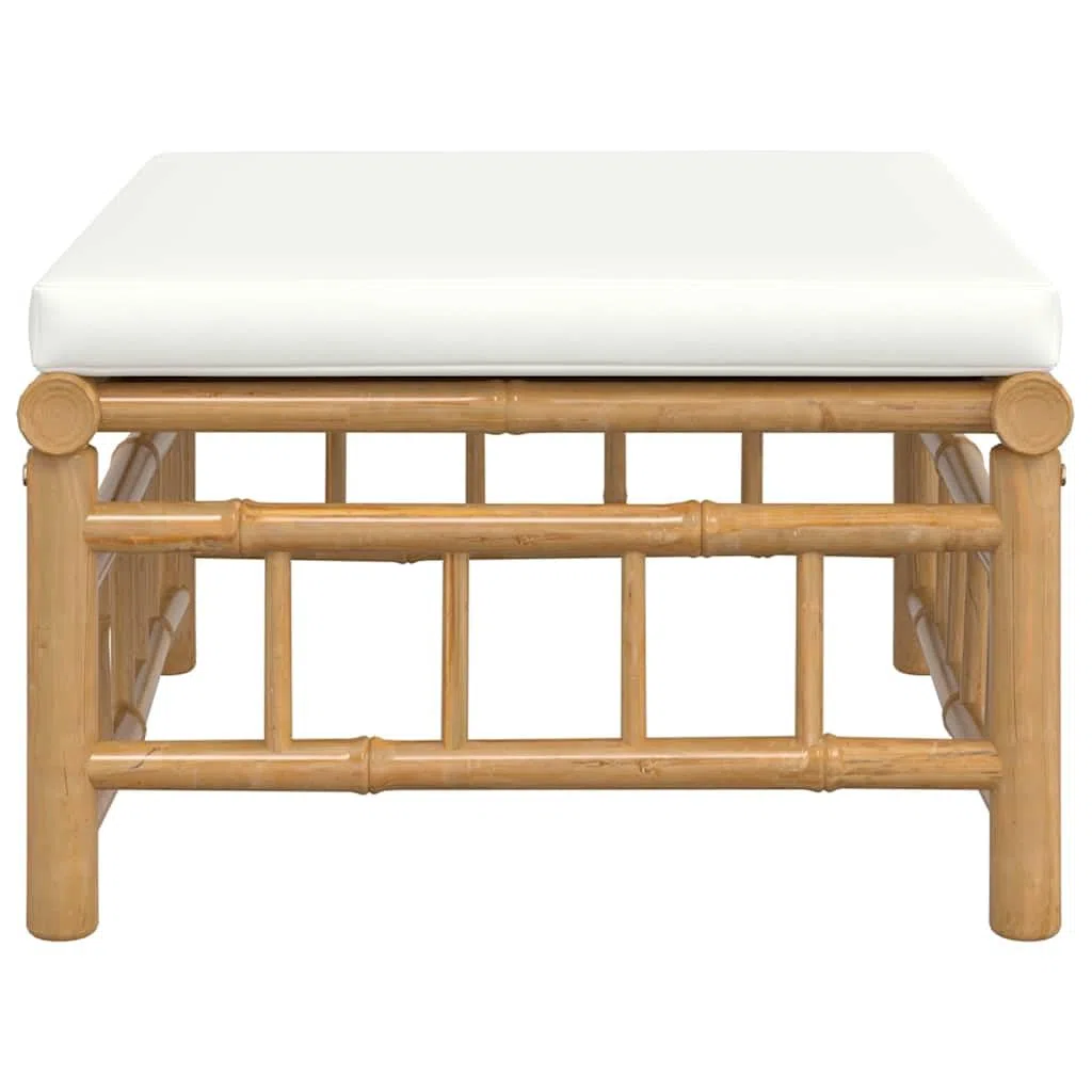 vidaXL Reposapiés de jardín bambú con cojín Blanco Crema, Taburete, otomana, reposapiés de Exterior, reposapiés, Taburete otomana, reposapiés de Patio