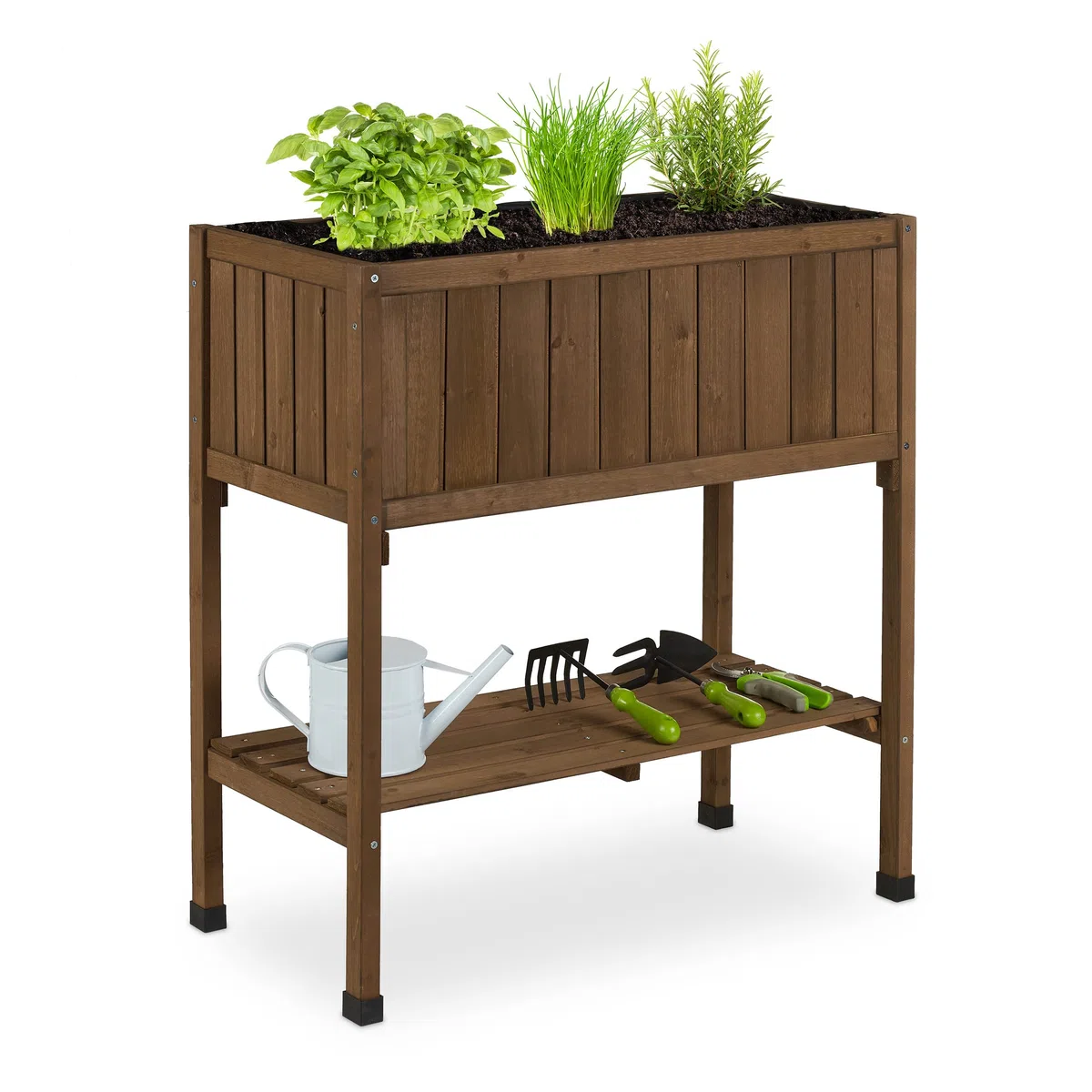 Relaxdays Huerto Urbano Madera de Abeto, Jardinera con Balda, Arriate Balcón y Terraza, 80x74x38 cm, Marrón