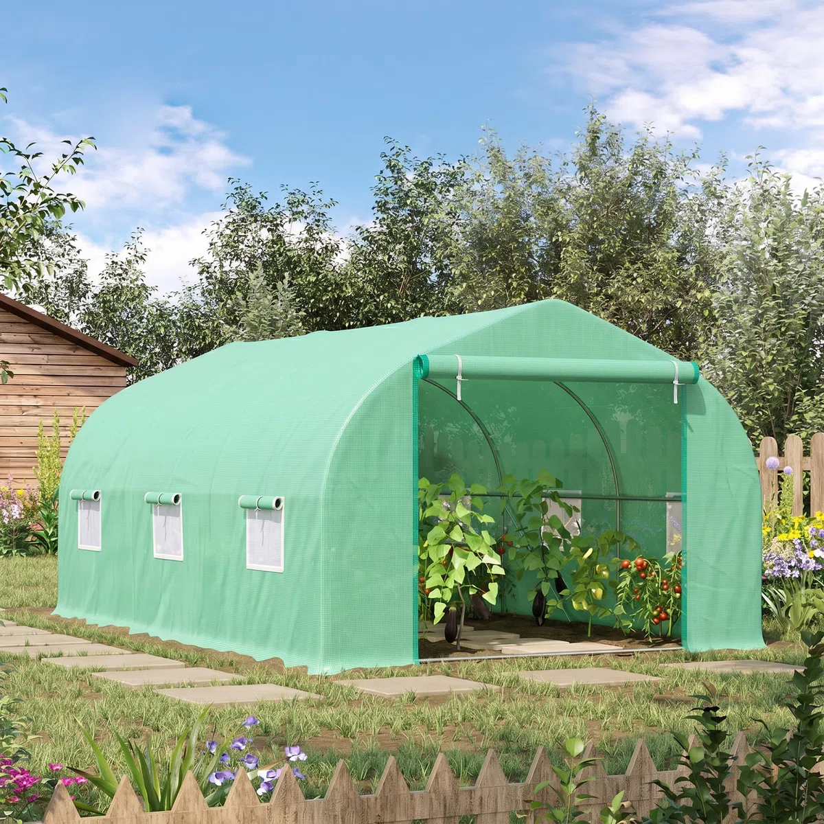Homcom - Invernadero caseta 450 x 300 x 200 Jardin terraza Cultivo de Plantas semilla