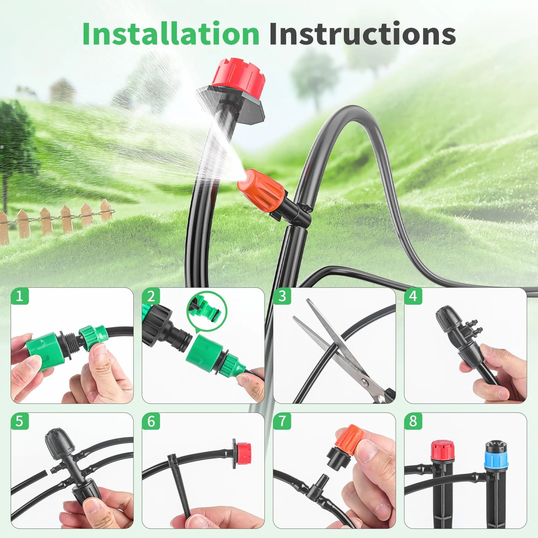 Forever Speed Sistema de Riego Jardín 315PCS Sistema de Riego por Goteo, 60M+15M Tubos de Riego, Sistema Riego por Goteo di Enfriamiento para Jardín, Invernadero, Césped