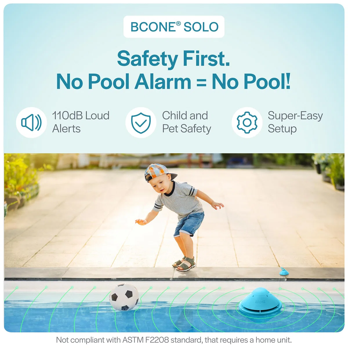 Alarma de Piscina Solo, Alarma Smart Pool con App Bluetooth, para Piscinas Fuera de Tierra y En-Tierra, Sirena Fuerte 110 DB, Impermeable IP68, 3 Años de Garantía, Instalación en pocos segundos.