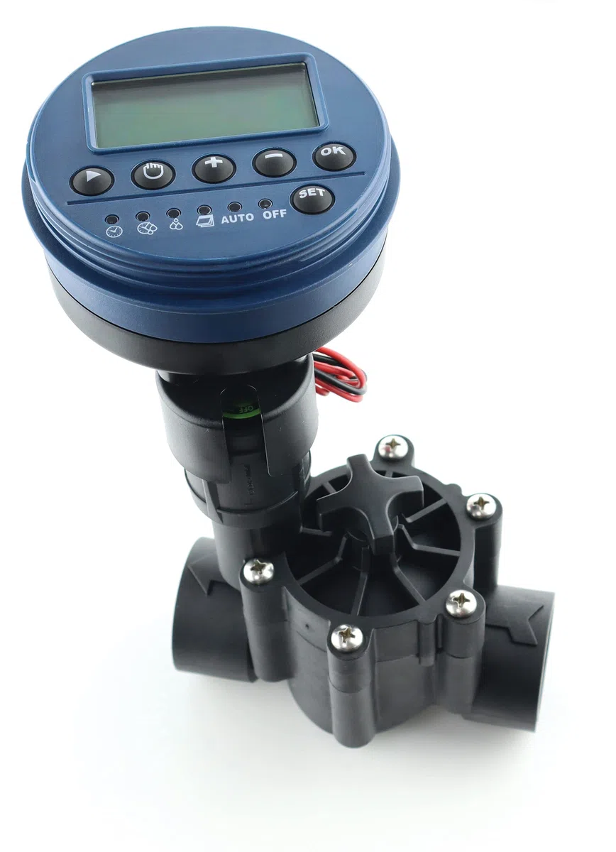 Aqua Control Programador de Riego Digital con Electroválvula de Solenoide Latch. con 2 Programas de Riego Independientes, con válvula para Arqueta. Ideal donde no hay corriente eléctrica, Negro