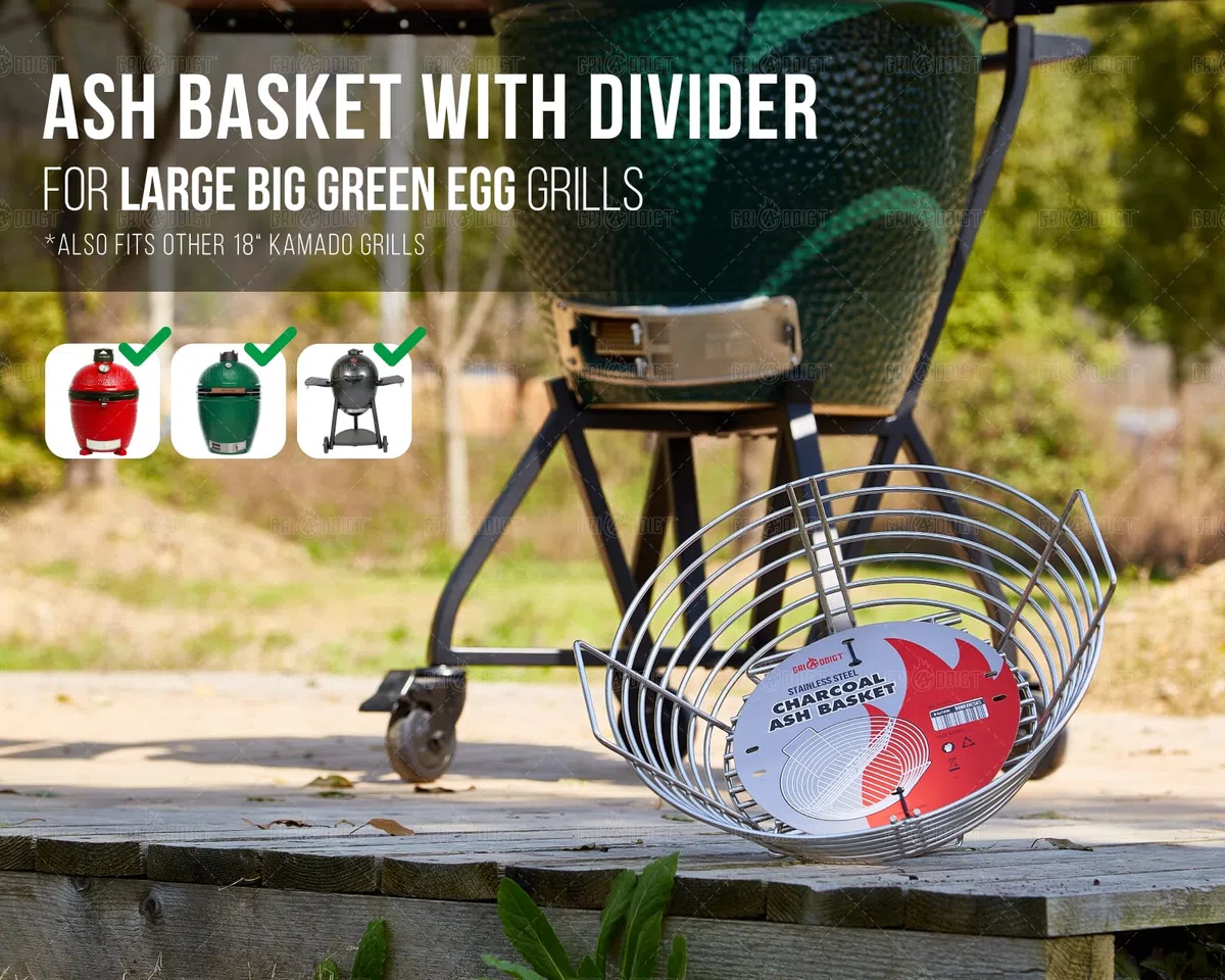 Kamado Classic Joe - Cesta de carbón vegetal de repuesto, cesta de ceniza para parrilla grande de huevos verdes, soporte grande de acero inoxidable con divisor. Accesorios para ahumar parrillas de 18