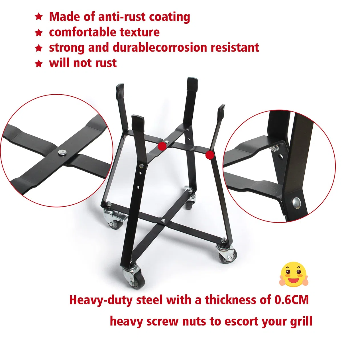 VANKEY Carrito rodante para Accesorios Kamado Joe Junior, Nido Kamado con Ruedas de Bloqueo Resistentes, Soporte de Parrilla de Acero Recubierto de Polvo para Exteriores, Negro, Serie JR