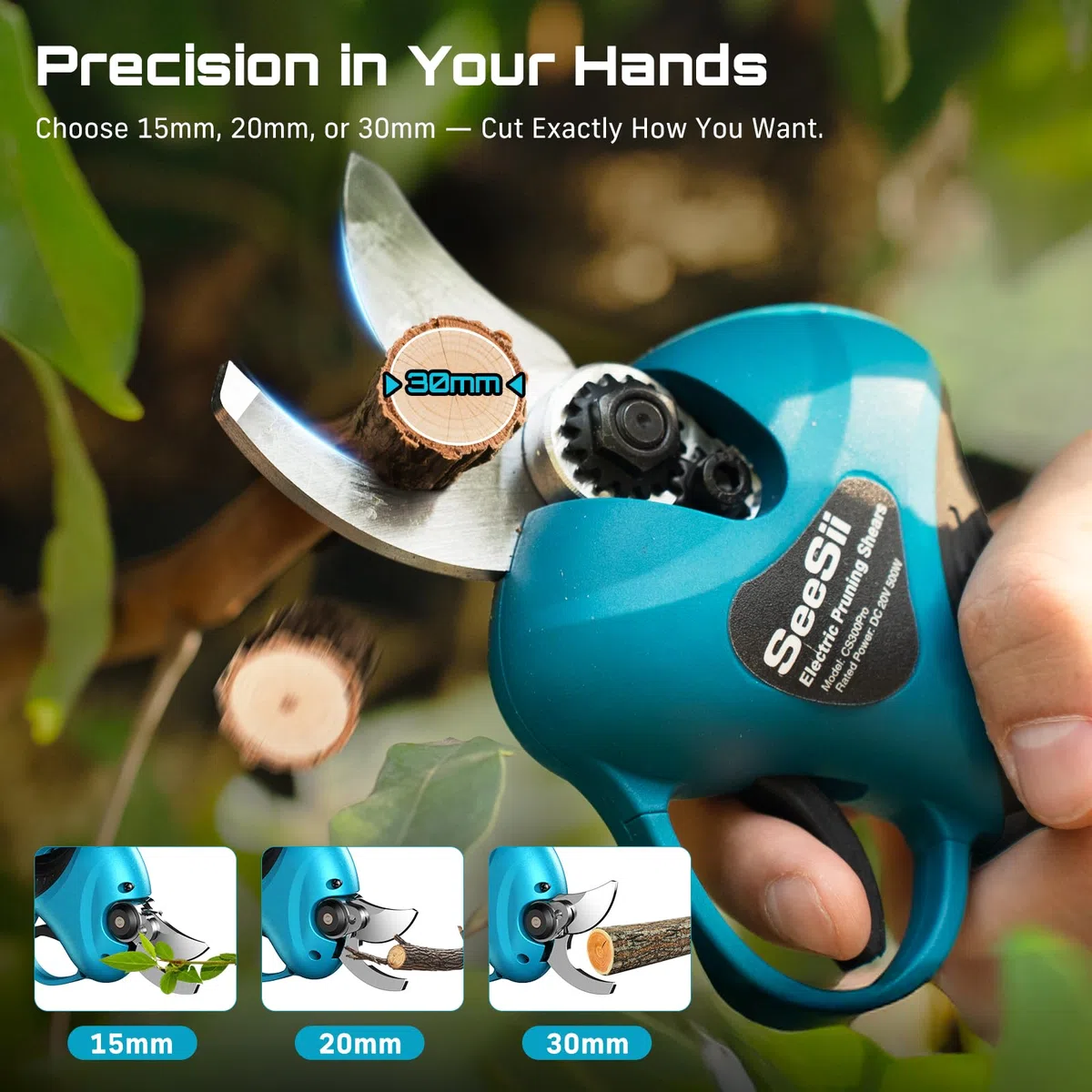 Seesii Tijeras de Podar Eléctricas con Batería, 2 in 1 Seesii 33 mm Podadora Telescópica con 2.4M Pértiga de Extensión, 2x2000mAh Batería, Podadora de Jardín Eléctrica para Jardineria, Olivos