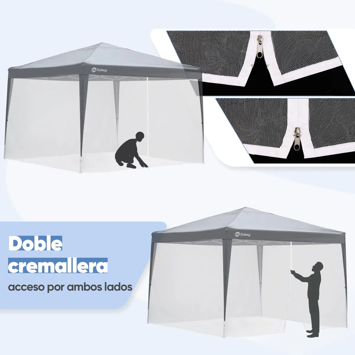 Sekey Mosquitera para Carpa 3 x 3 m, Carpa No Incluido, Mosquitera para Cenador con Cremallera e Tiras de Velcro, Blanco