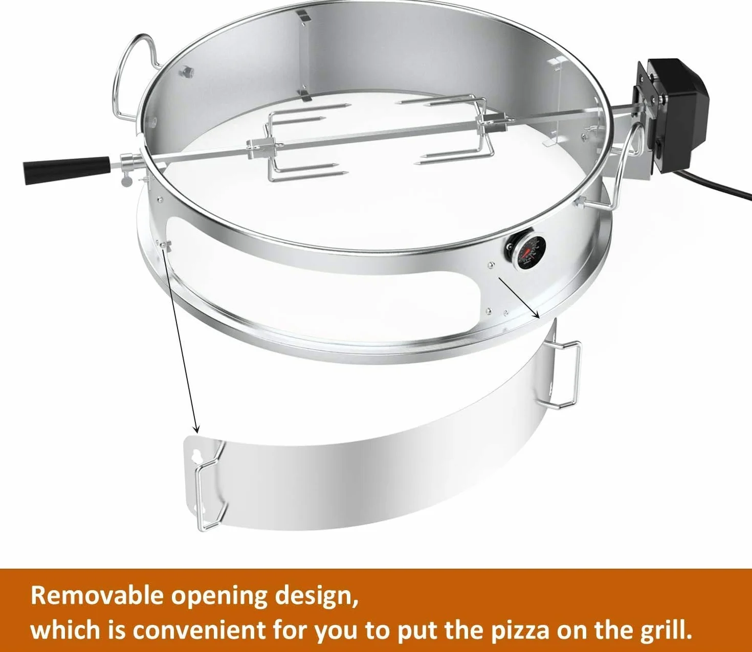 onlyfire Kit de Anillo de Pizza de Acero Inoxidable con asador, Kit de Barbacoa Multifuncional, para Asar Pollo y cocinar Pizza, se Adapta a la mayoría de Las Parrillas de Caldera de carbón de 57 cm