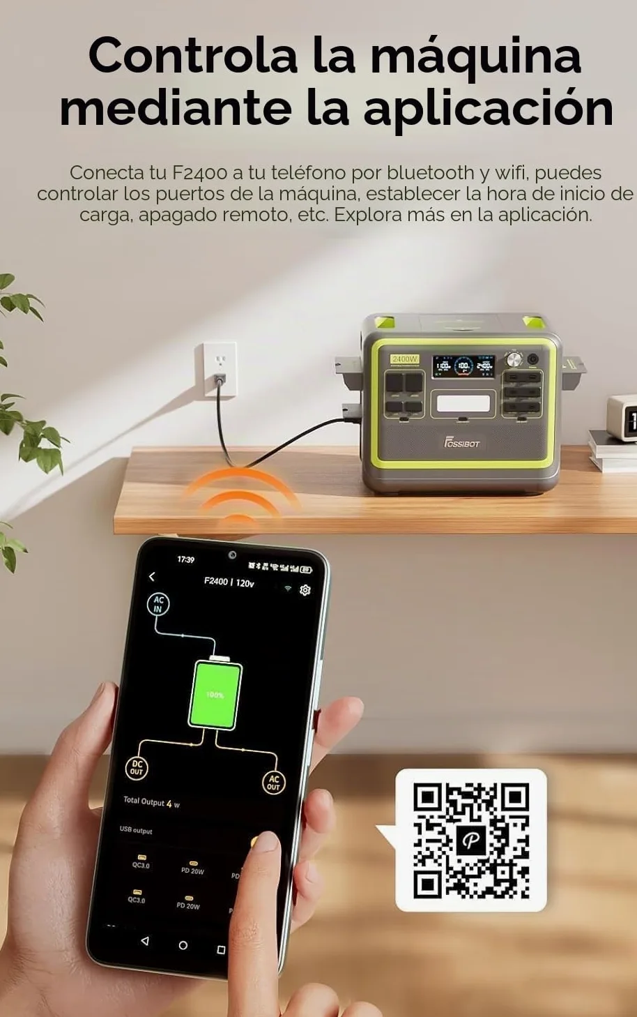 FOSSiBOT F2400 Estacion de Energia Portatil, Batería LiFePO4 2048 Wh, 3 Tomas de CA Para un Total de 2400W de Potencia (4800W de Pico), Generador Solar Portatil para Camping, Viajes