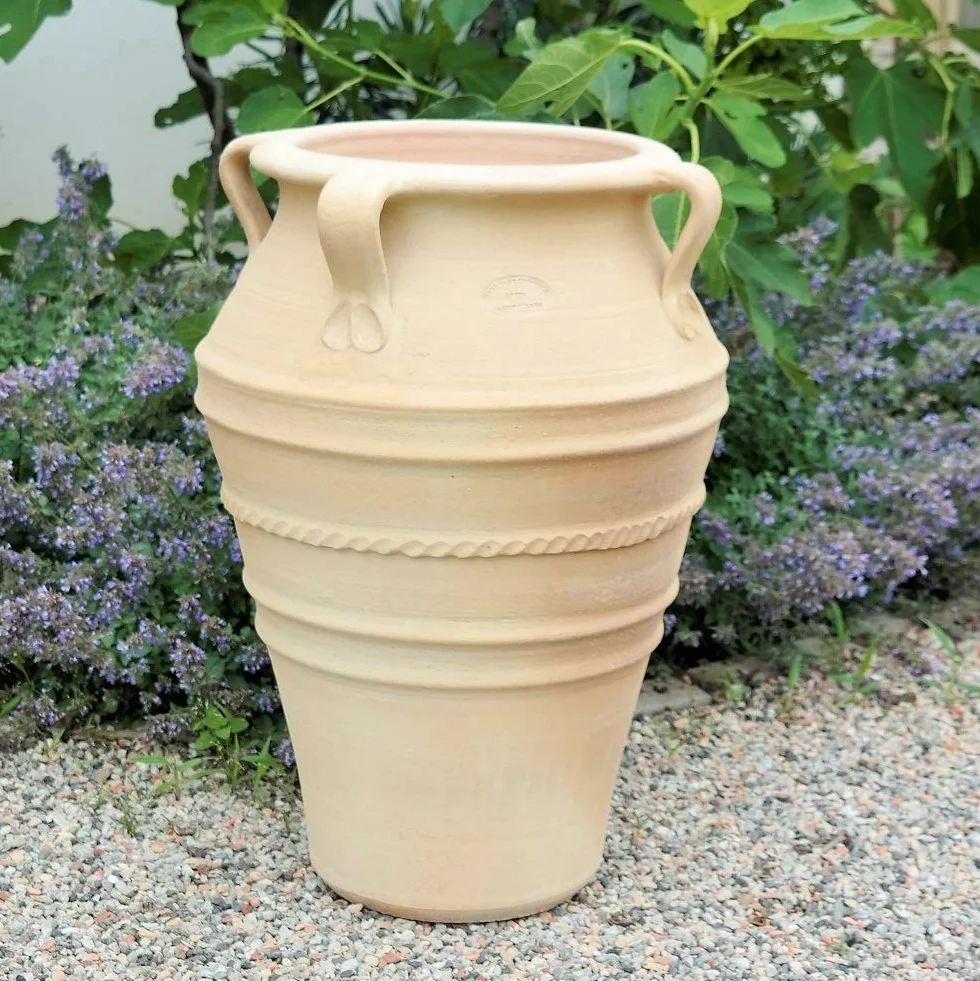 Palatina Werkstatt Exclusiva ánfora de terracota Datura 50 cm – 100% hecha a mano única – belleza inconfundible para tu jardín e interior