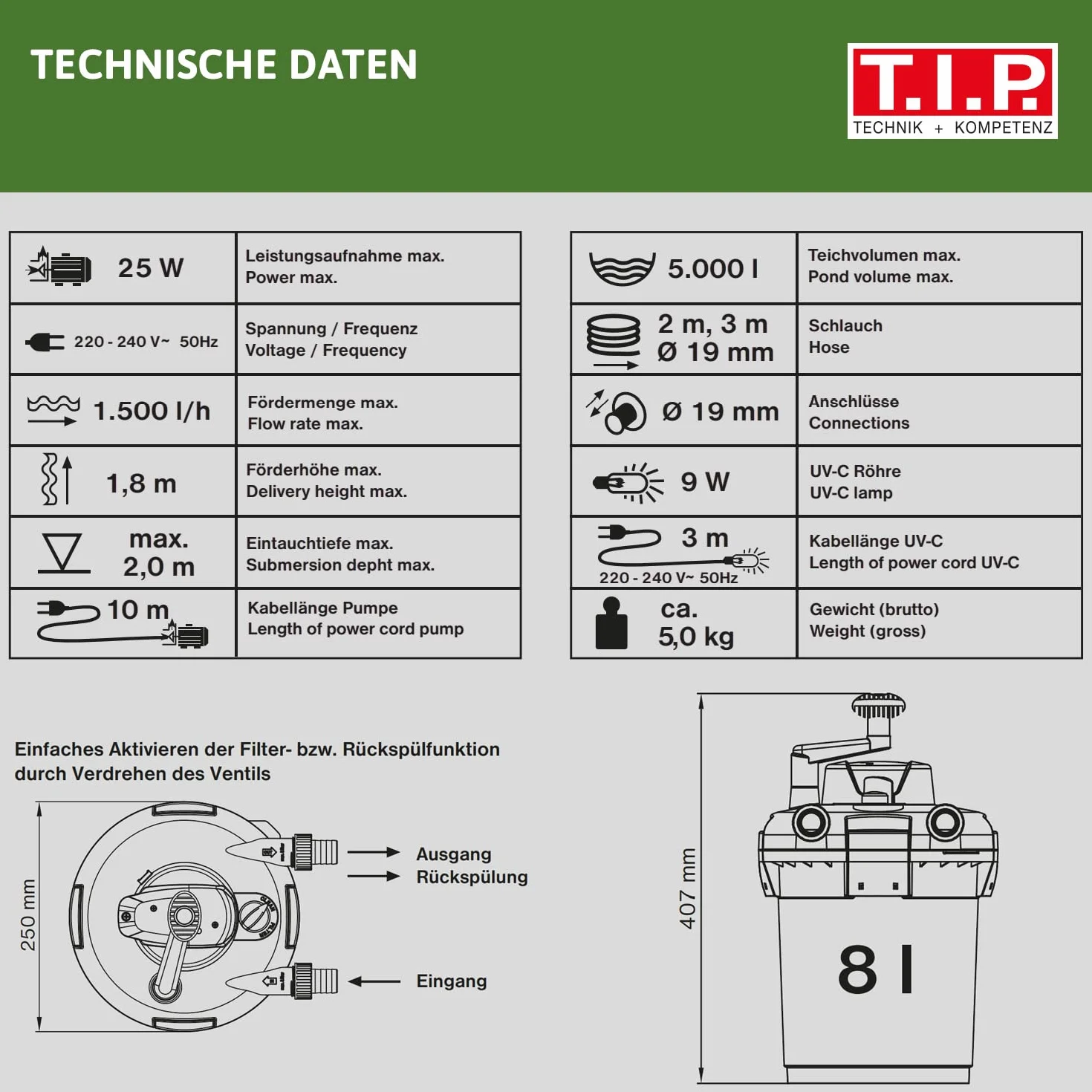 T.I.P. 30297 TFP 5000 UV 9 Filtro de presión para estanque externo, negro