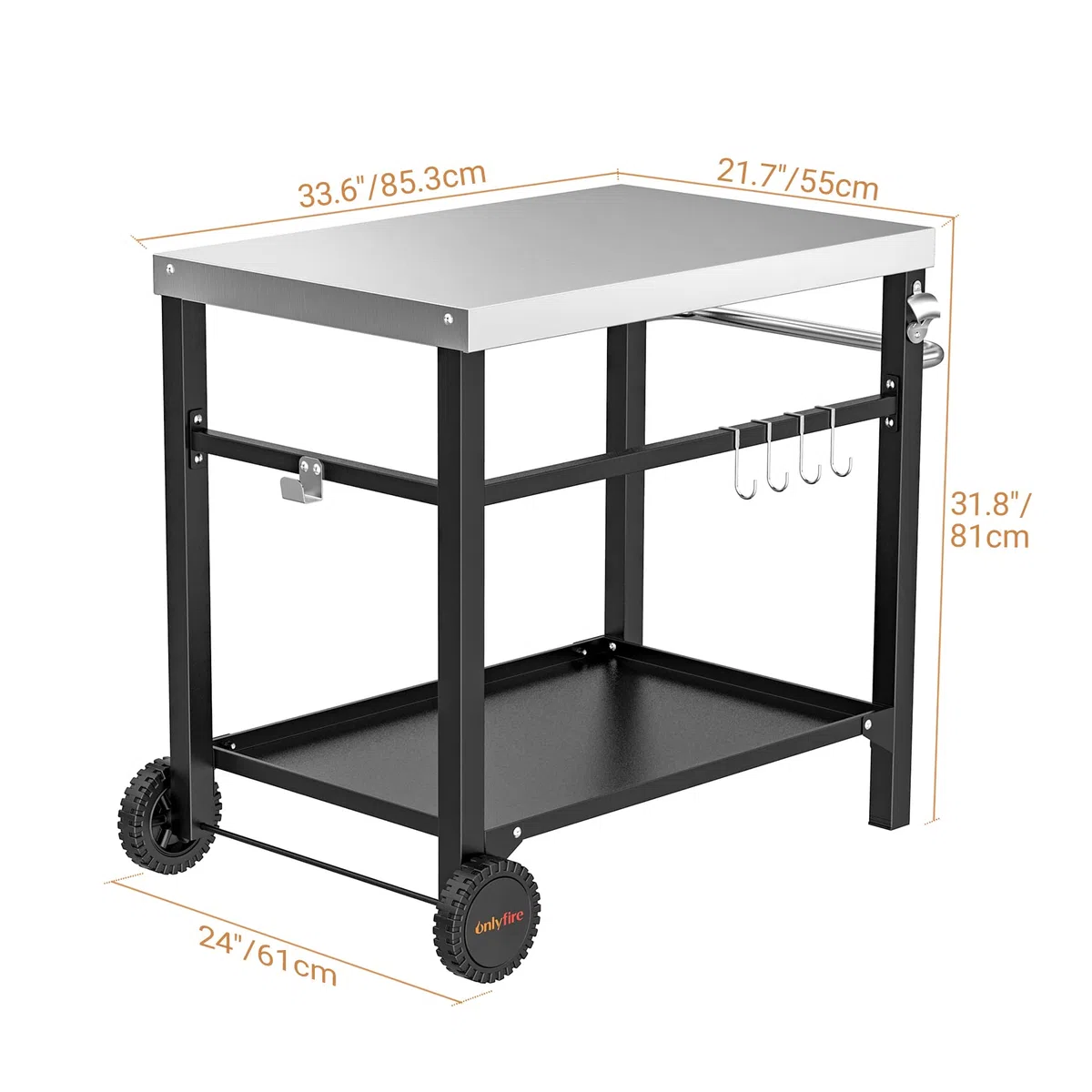 onlyfire Carro de Barbacoa, Carrito de jardín para Barbacoa, Superficie de Trabajo para Exterior, jardín （96 * 64 * 81cm）
