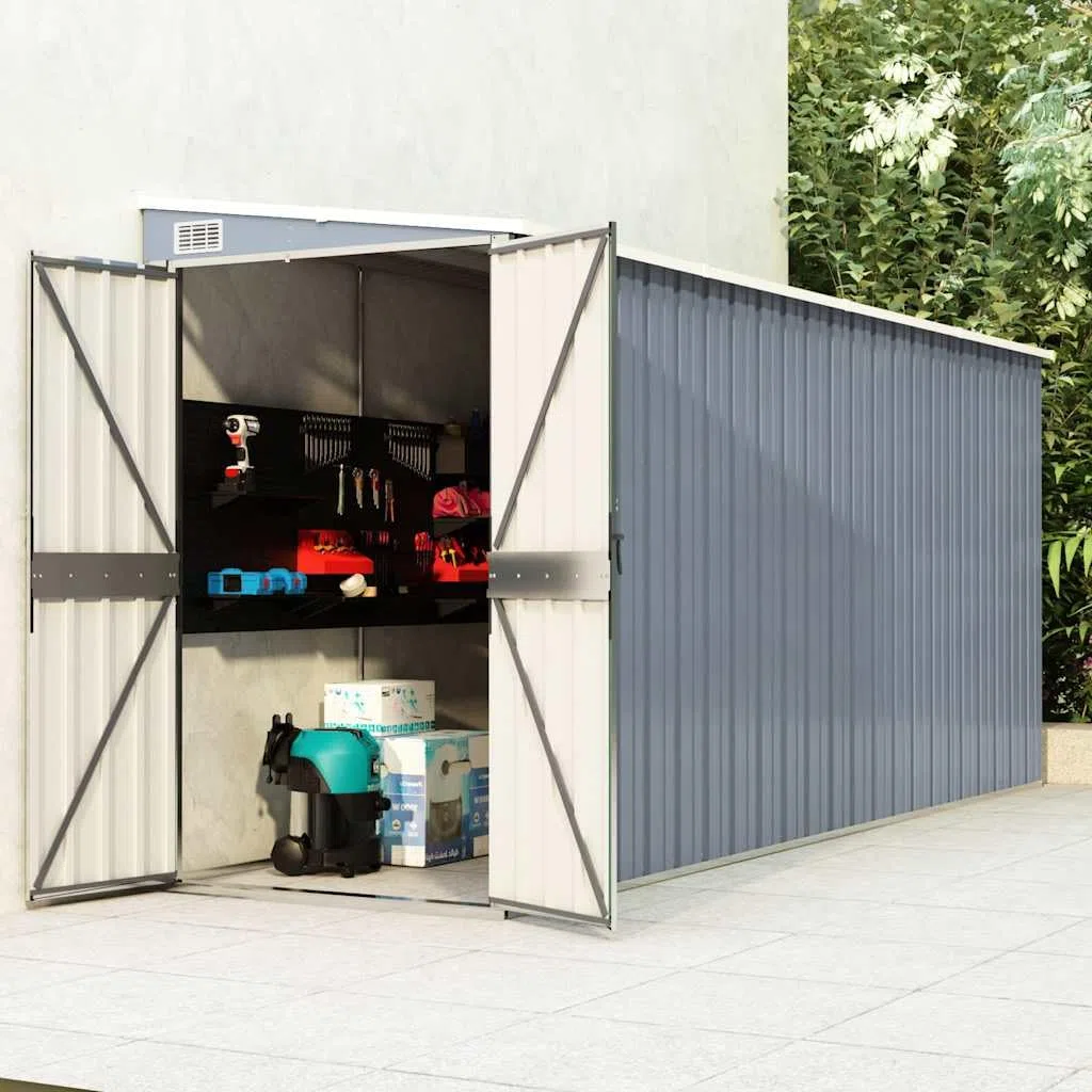 vidaXL Cobertizo de Jardín Mural Gris 118x382x178 cm Acero galvanizado