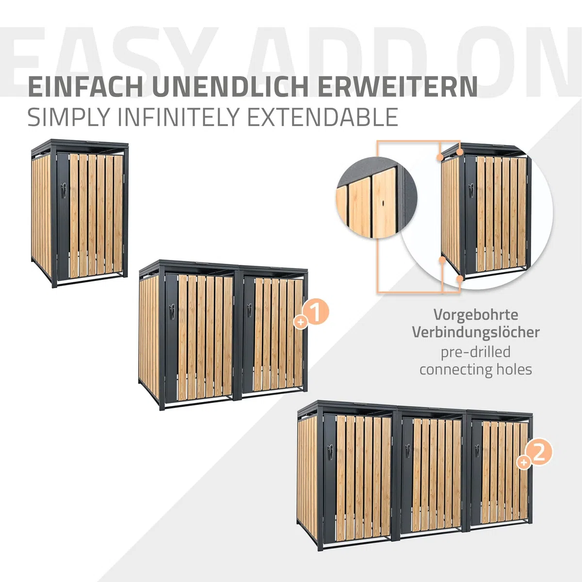 ML-Design Cobertizo para Ocultar Cubo de Basura 240L Antracita Aspecto Madera Alerce 68 x 80 x 116,3 cm Caseta de Acero para Jardín Exterior Contenedor Resistente Caja con Tapa Abatible y Cerradura