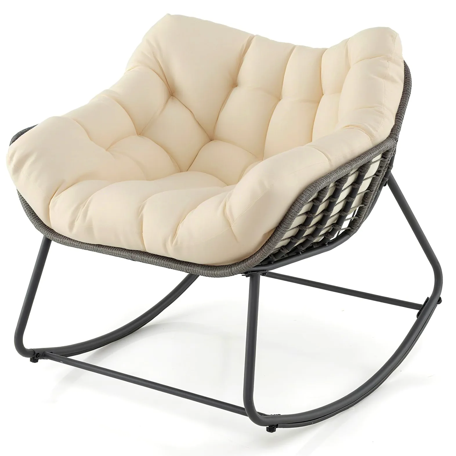 LIFEZEAL - Silla de jardín con cojín acolchado, sillón de lectura para balcón, porche, salón y terraza (Beige)