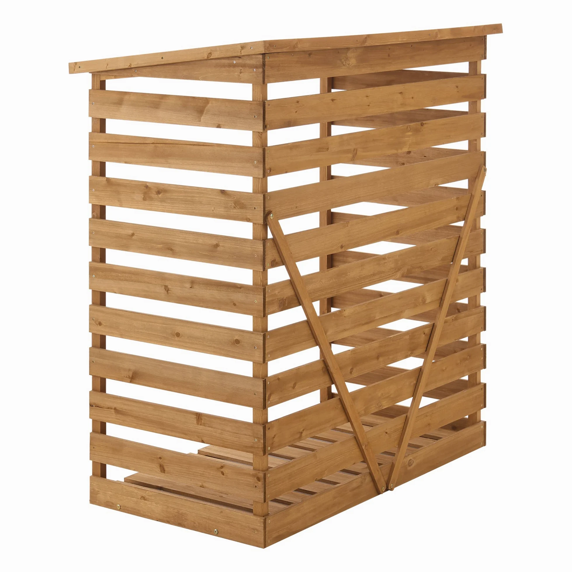 [en.casa] Soporte para Leña Leñera con Techo Impermeable Estante para Leña Madera de Abeto Bitumen 123 x 116 x 64 cm Natural Verde