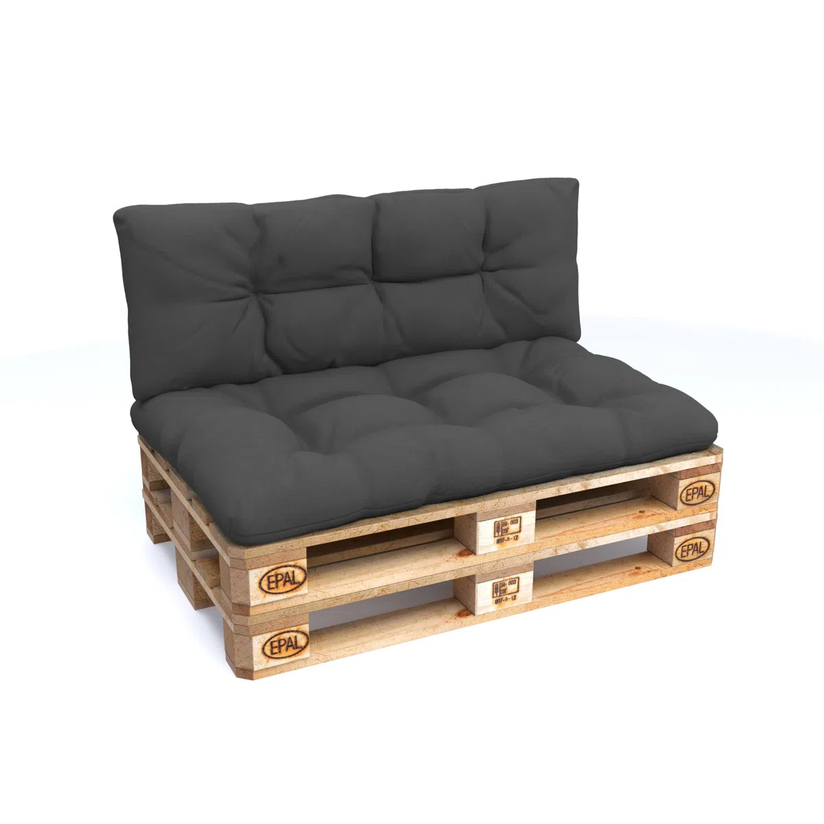 POKAR 2 Cojines para Europalés/Europalet Resistente al Agua: 1x Cojín-Asiento 120x80x12cm +1x Cojín-Respaldo 120x40x12cm, Espuma Fría, para Sofá de Paletas, sin Palés, Antracita