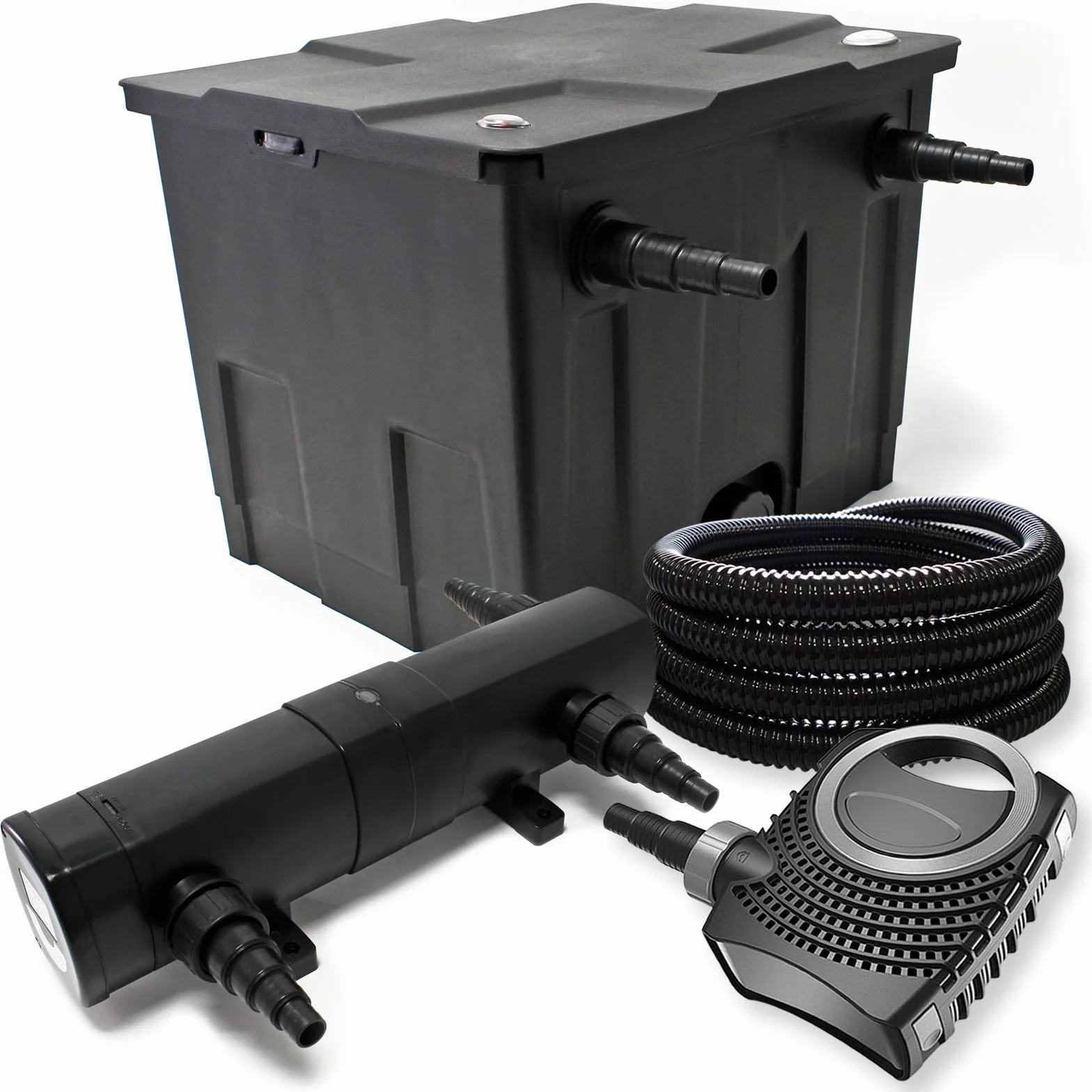 Juego filtros para estanque bio 12.000l UVC clarificador con 24W 80W Bomba y manguera de 25m Jardin
