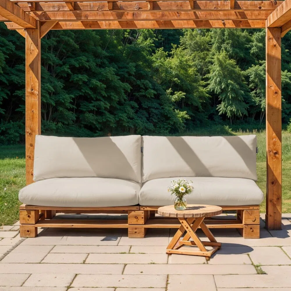 HAPPERS Cojín para Palets Toldotex Impermeable Crudo Set: Asiento 120x80x20 (Liso) + Respaldo 120x45x20 (Liso)