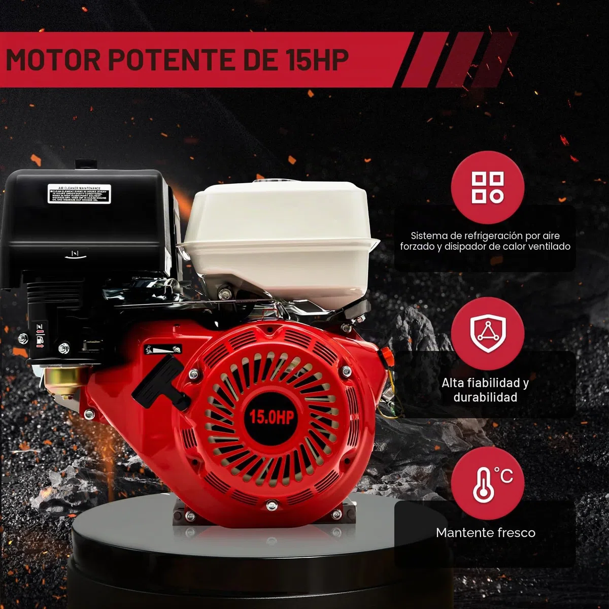 Motor de gasolina de 4 tiempos de 15 CV con arranque por cable, motor de gasolina HV de 420 cc, motor de cuatro tiempos refrigerado por aire 9000 W 3600 rpm