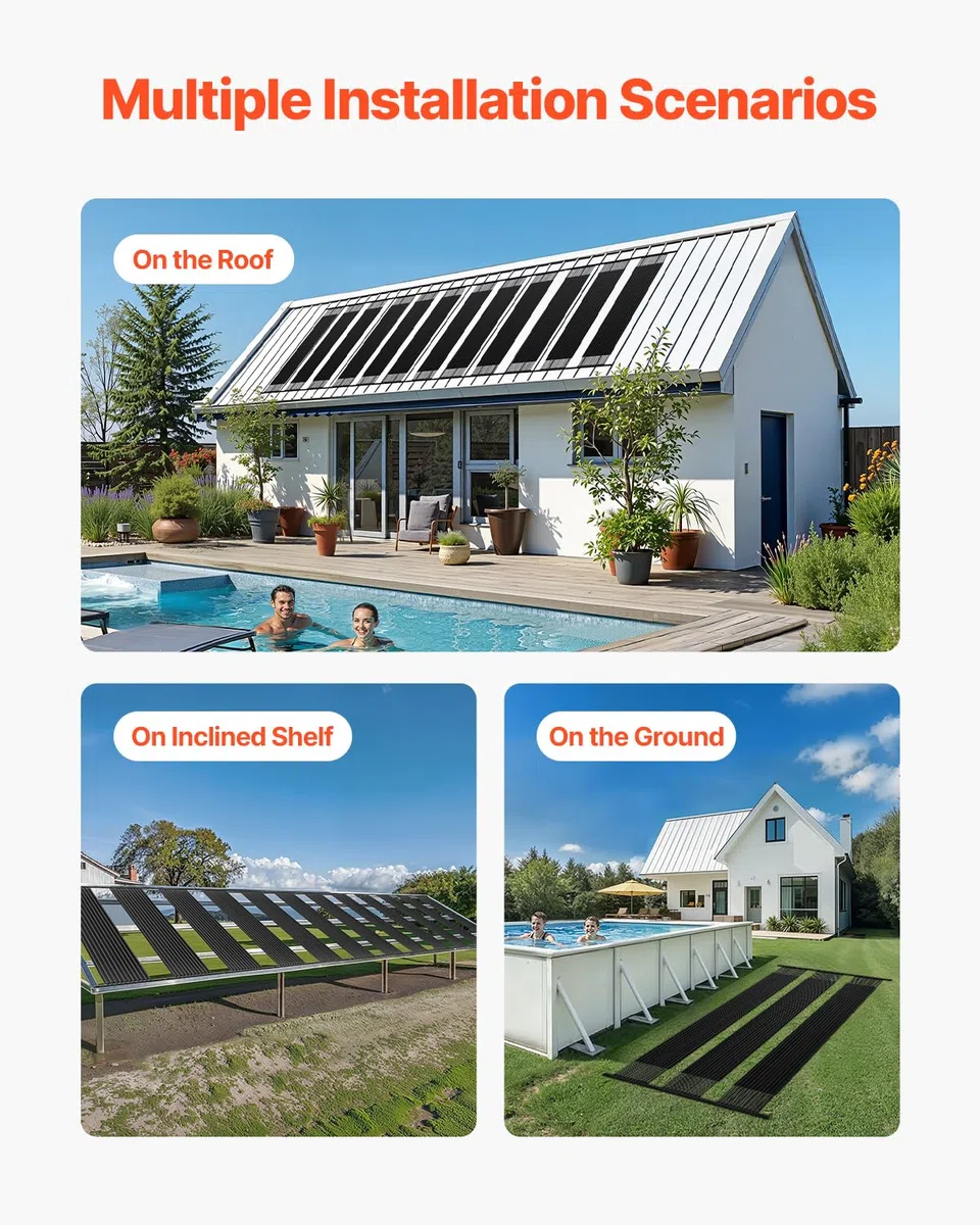 VEVOR Calentador Solar para Piscinas Sistema de Calefacción para Piscina de HDPE Panel Solar Universal Aumenta la Temperatura del Agua para Piscinas Elevadas y Enterradas 4 Piezas 1235 x 3100 mm