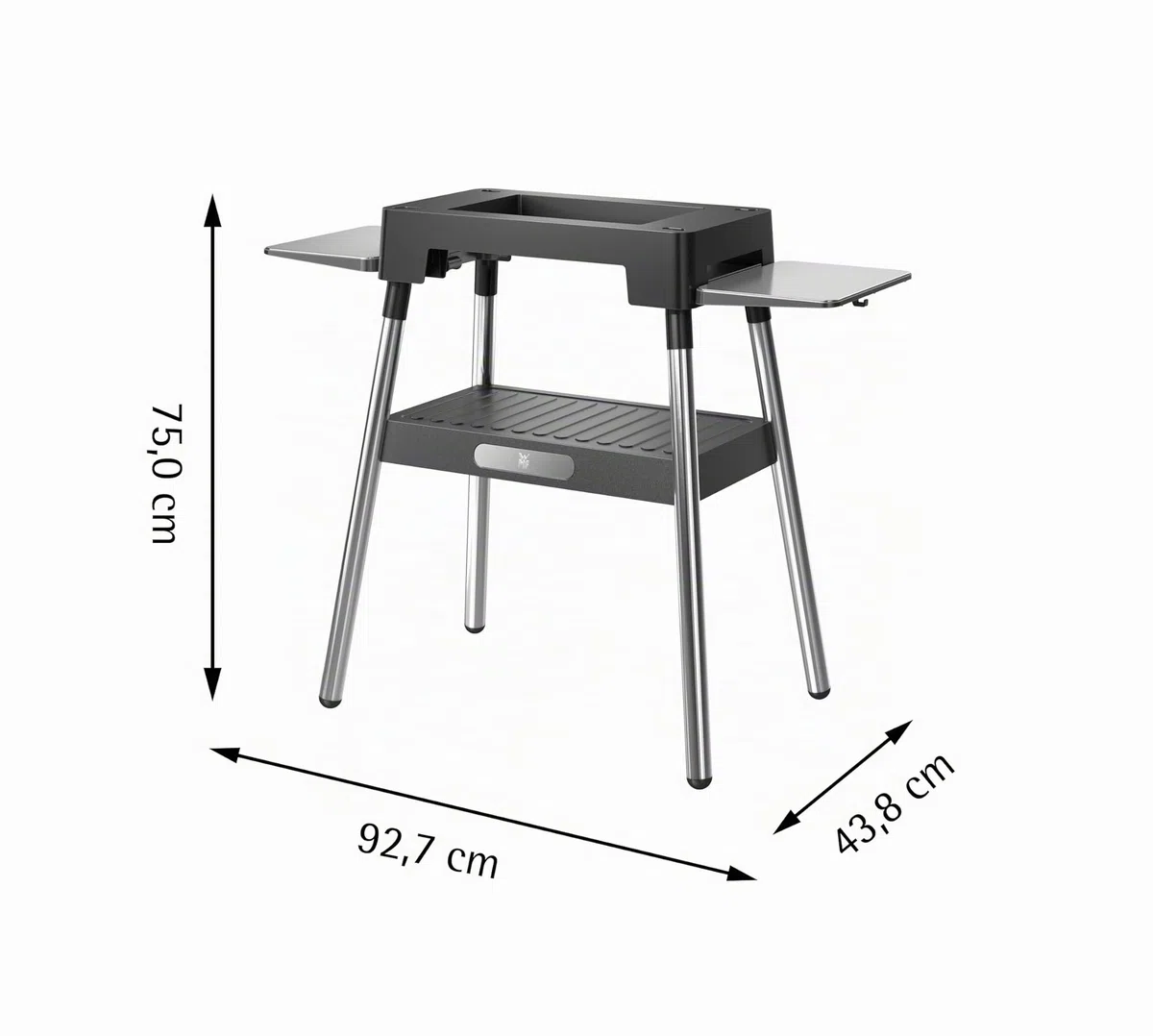 WMF Lono - Base para barbacoa de 92,7 x 75,0 x 43,8 cm, estable y segura, estantes laterales plegables, compatible con la parrilla Lono Master y la parrilla de mesa Lono plana y acanalada, cromargan