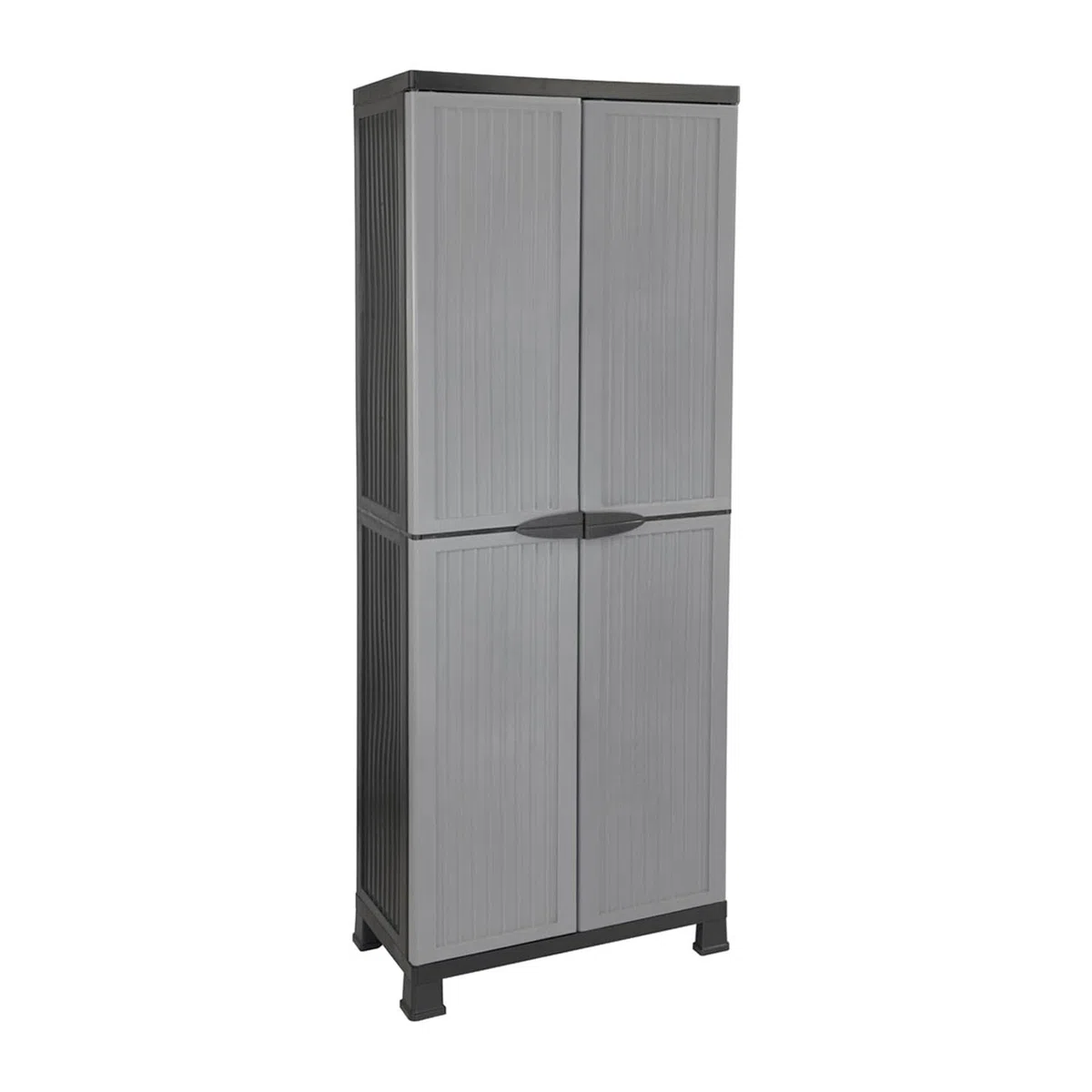 THINIA HOME - Armario de Resina Alto Almacenaje Escobero, Exterior e Interior, Jardín y Terraza, 4 Baldas, 2 Puertas, 60kg Carga Máxima, Dimensiones 39x68x171cm (Largo x Ancho x Alto), Gris o Negro
