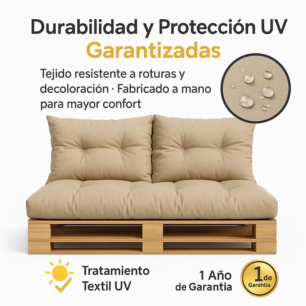 DECORESTOR Cojines para Palets Impermeables - Pack Completo Asiento 120x80, Respaldo 120x60 y 2 Cojines 40x40 - Sofá de Palets Exterior/Interior (Negro)
