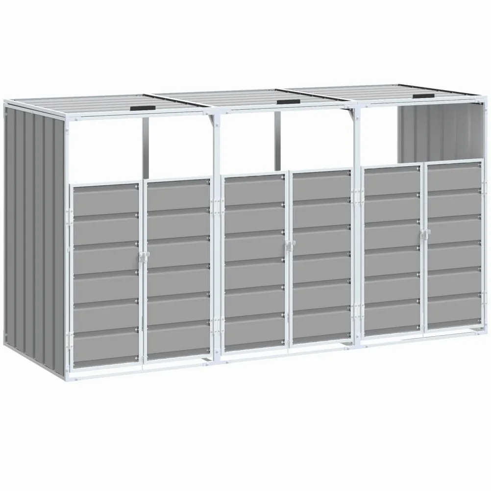 vidaXL Cobertizo de 3 contenedores Basura Acero Gris 216x81x115 cm, cobertizo para Cubos de Basura, cobertizo de Cubos para Exterior, caseta para Cubos de Basura