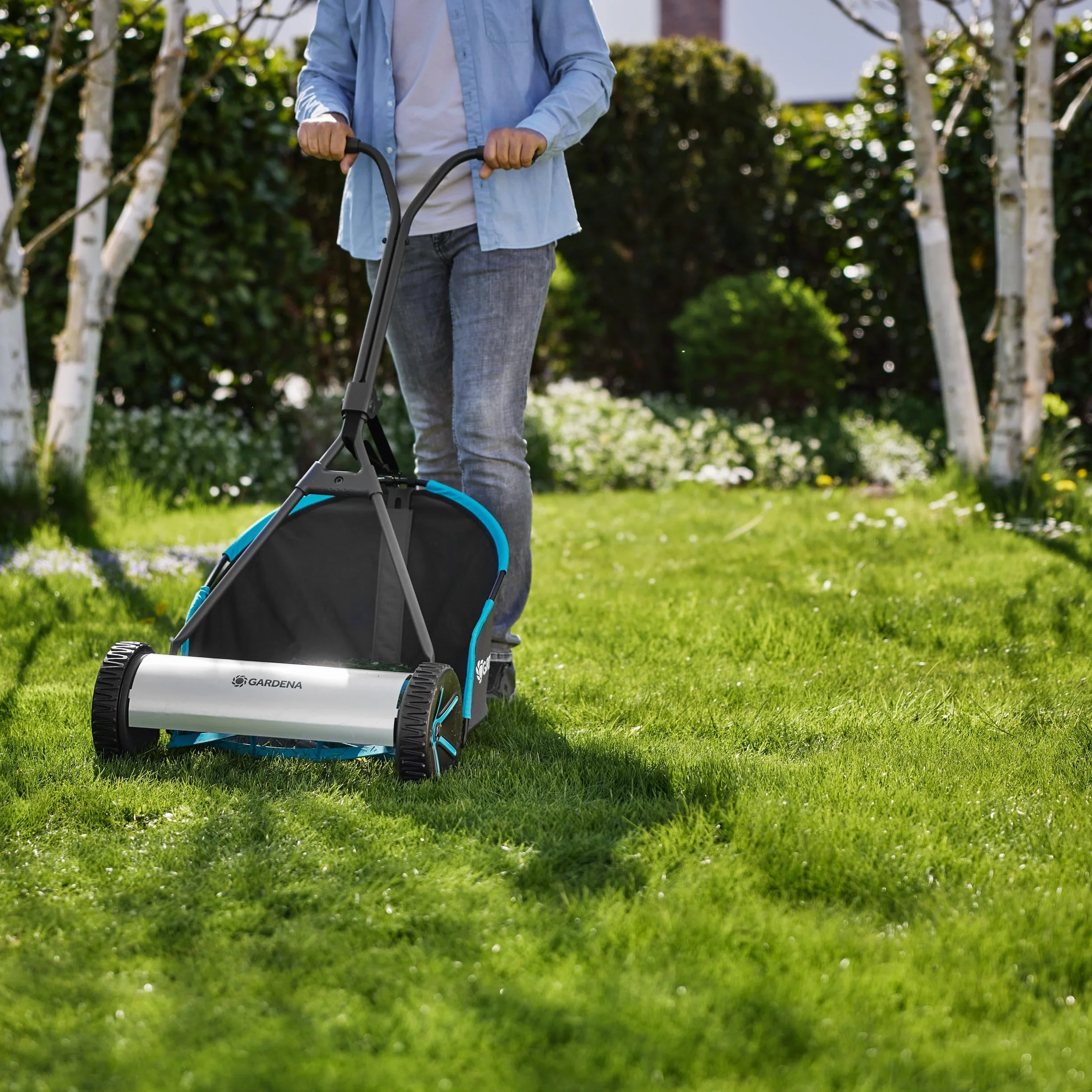 Gardena Cortacésped Manual Plus 400 Cortacéspedes helicoidales: Césped inglés, 40 cm de Ancho de Corte, Inalámbrico, con cesto de Recogida, para céspedes de hasta 250 m² (11765-20)