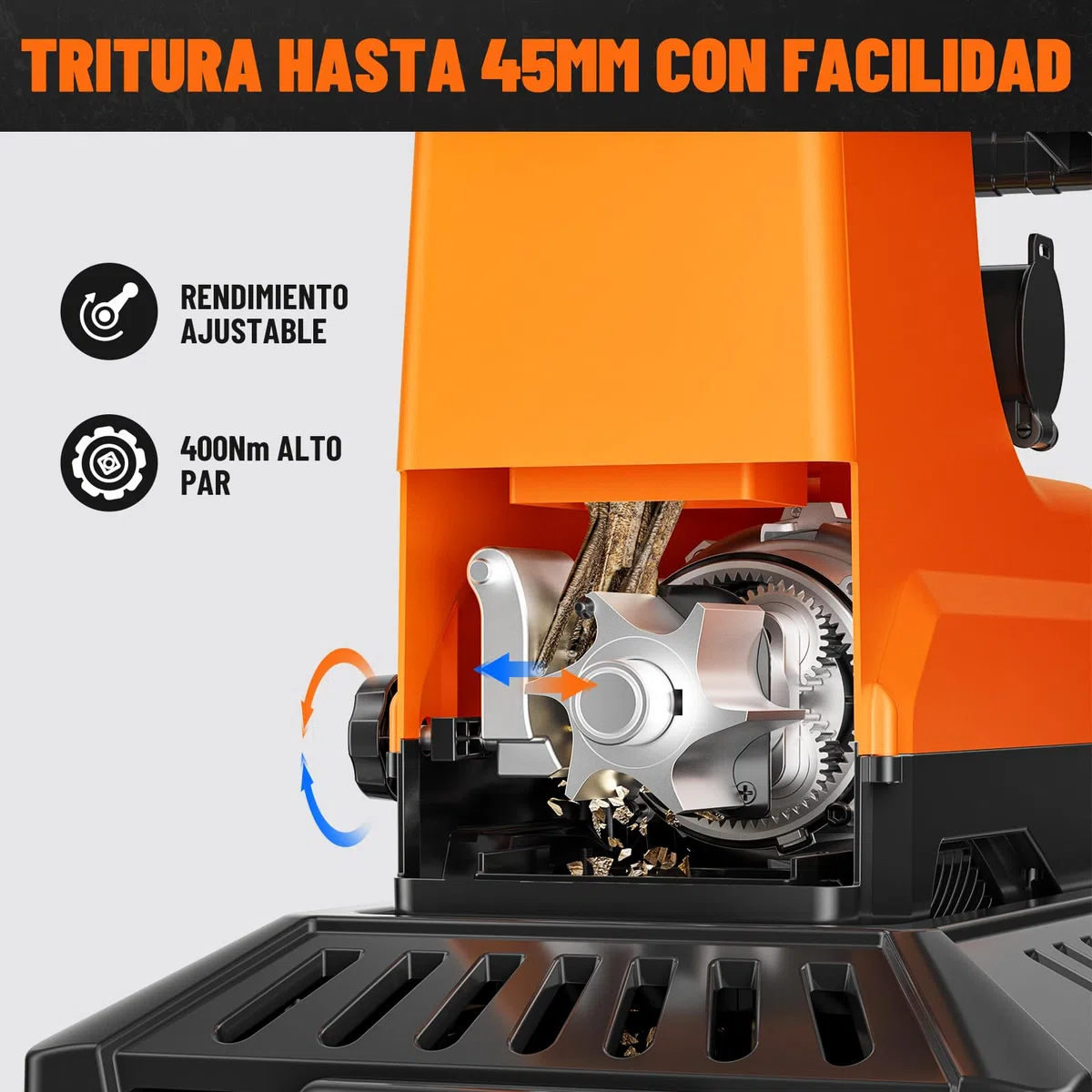 DOVAMAN GT10 APEX Trituradora de Ramas, 2800W con Motor Brushless, Silenciosa, Hasta 45mm, Contenedor de 60L, Rodillo de 6 Dientes Ajustable, Protección contra Sobrecarga