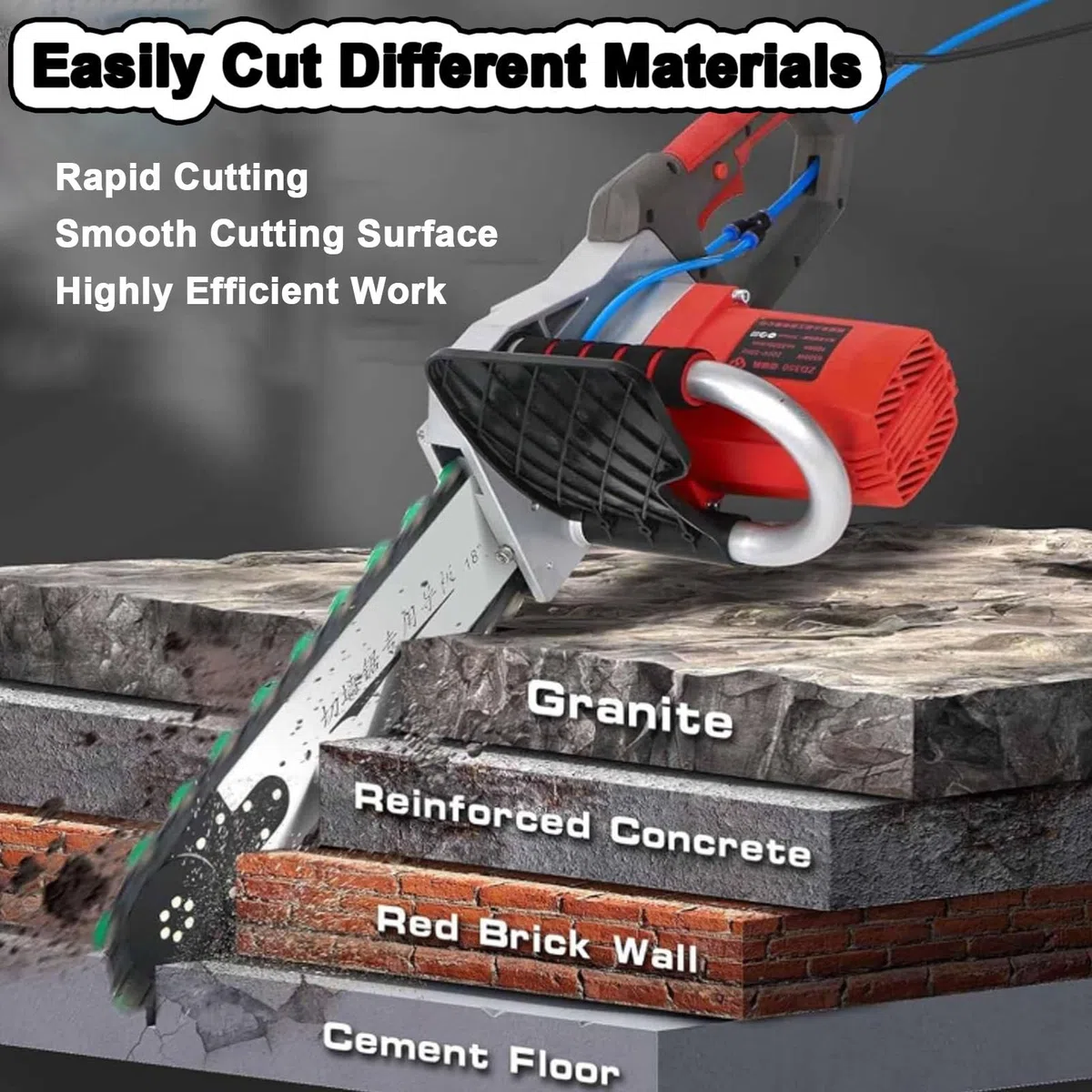 Motosierra eléctrica para hormigón, cortadora de Pared portátil con Cadena de Diamante, supresión de Polvo con alimentación de Agua, 2 Cadenas/2 guías, para Granito y hormigón Armado 480