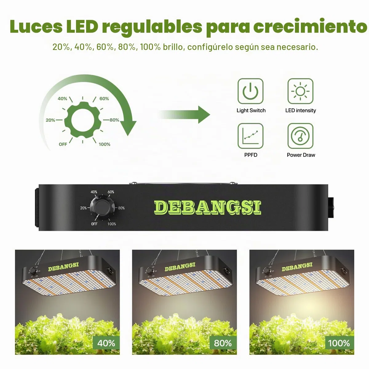 Lámpara de Crecimiento LED 100 Watt, Lámpara para Plantas LED de Espectro Completo Regulable con UV-IR, Lámpara para Cultivo con Función Daisy Chain, Lámpara para Plantas de Interior en Floración