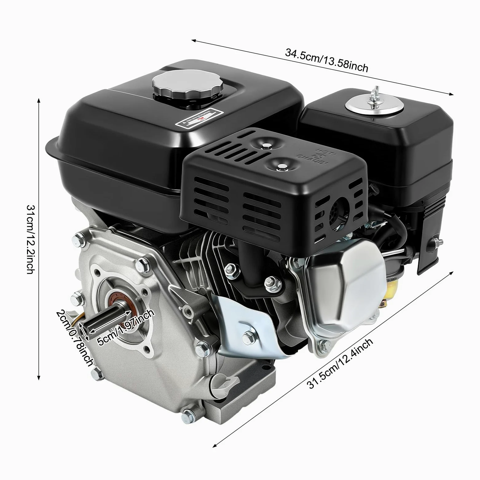7.5 CV Motor de gasolina Motor de repuesto para motocultor térmico, nivel de aceite de seguridad, 4 tiempos, 1 cilindro, 212 cc de cilindrada, refrigeración por aire, arranque por cable (212CC 7.5CV)