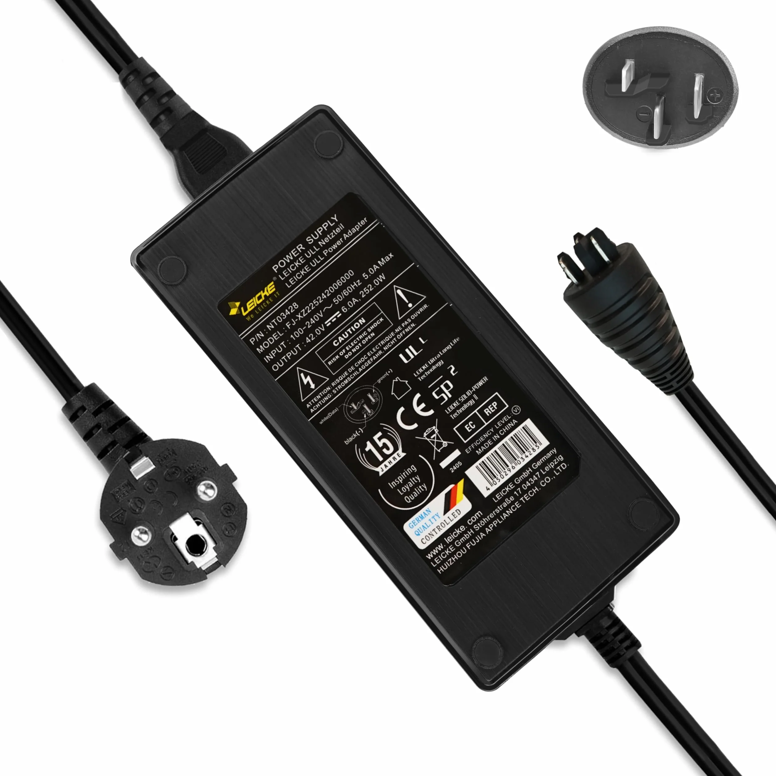 LEICKE Cargador Rápido de 6A para Bosch 36V/42V E-Bike – Compatible con Active Line, Active Line Plus, Cargo Line, Classic+ Line, Performance Line, Line CX, Line Speed