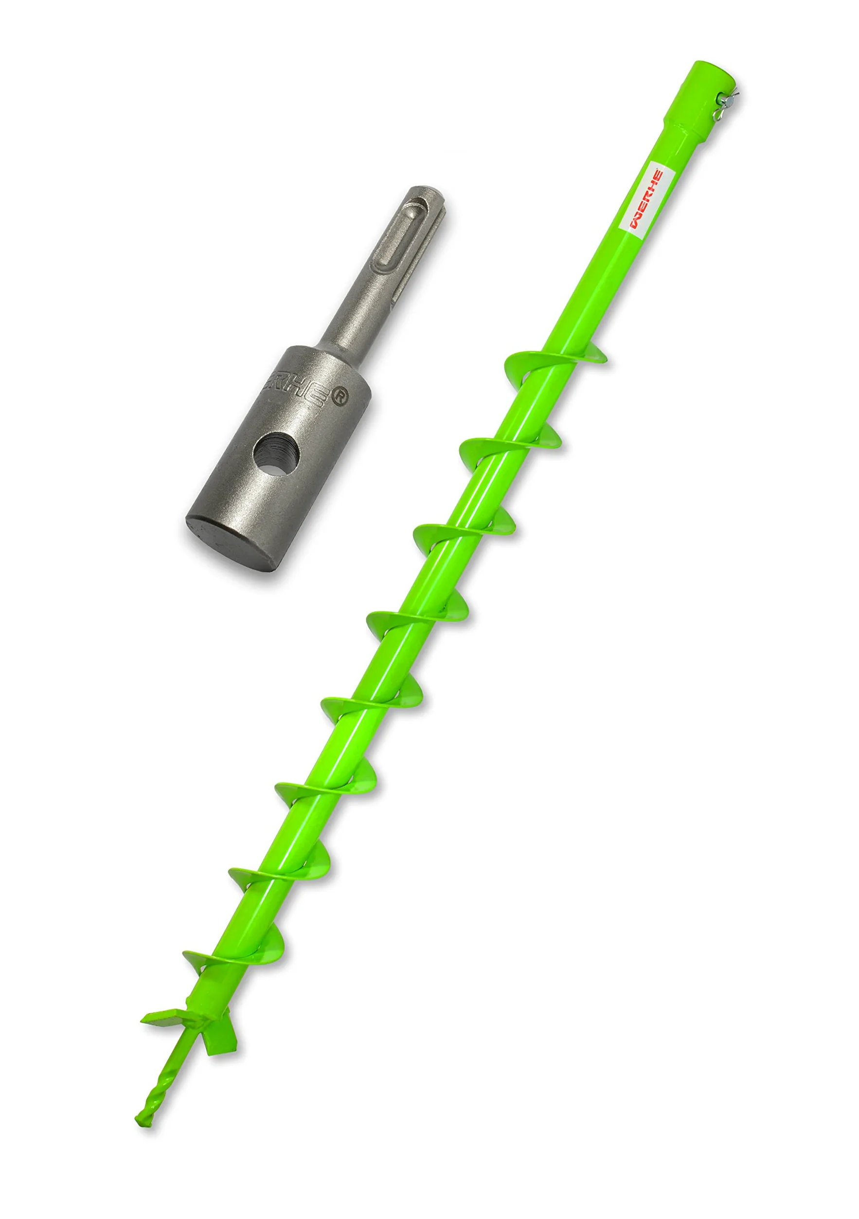 Juego de barrena de tierra WERHE Ø60mm, 80cm de largo con adaptador SDS Plus – Utilizable con un taladro SDS Plus normal, ideal para vallados y jardín