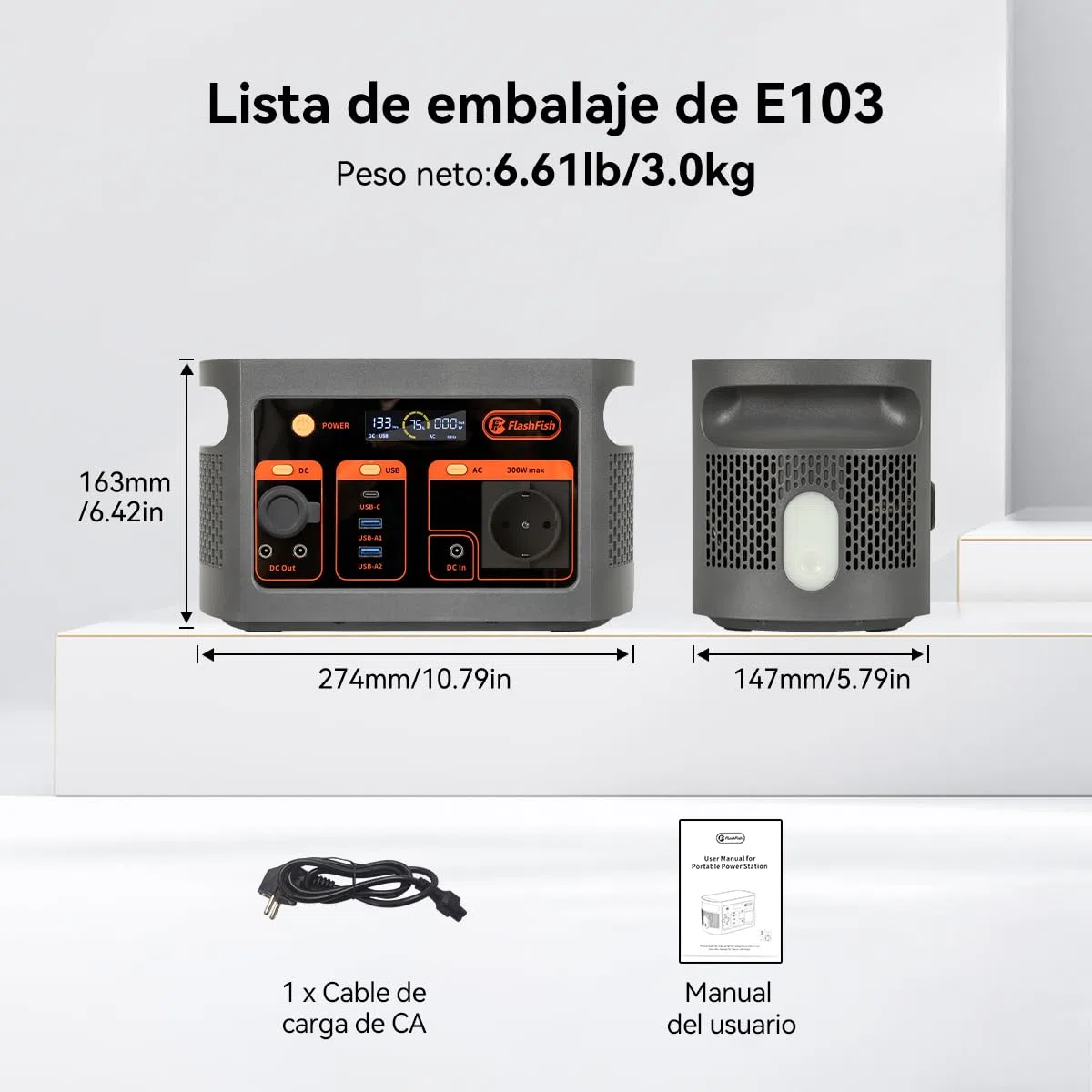 Flashfish Estación de Energía con Panel Solar 100W, Batería LiFePO4 de 179Wh,Generador Solar 300W CA(600W Pico),carga completa en 70 minutos,Batería de Repuesto para Acampar,Aventuras y Emergencias